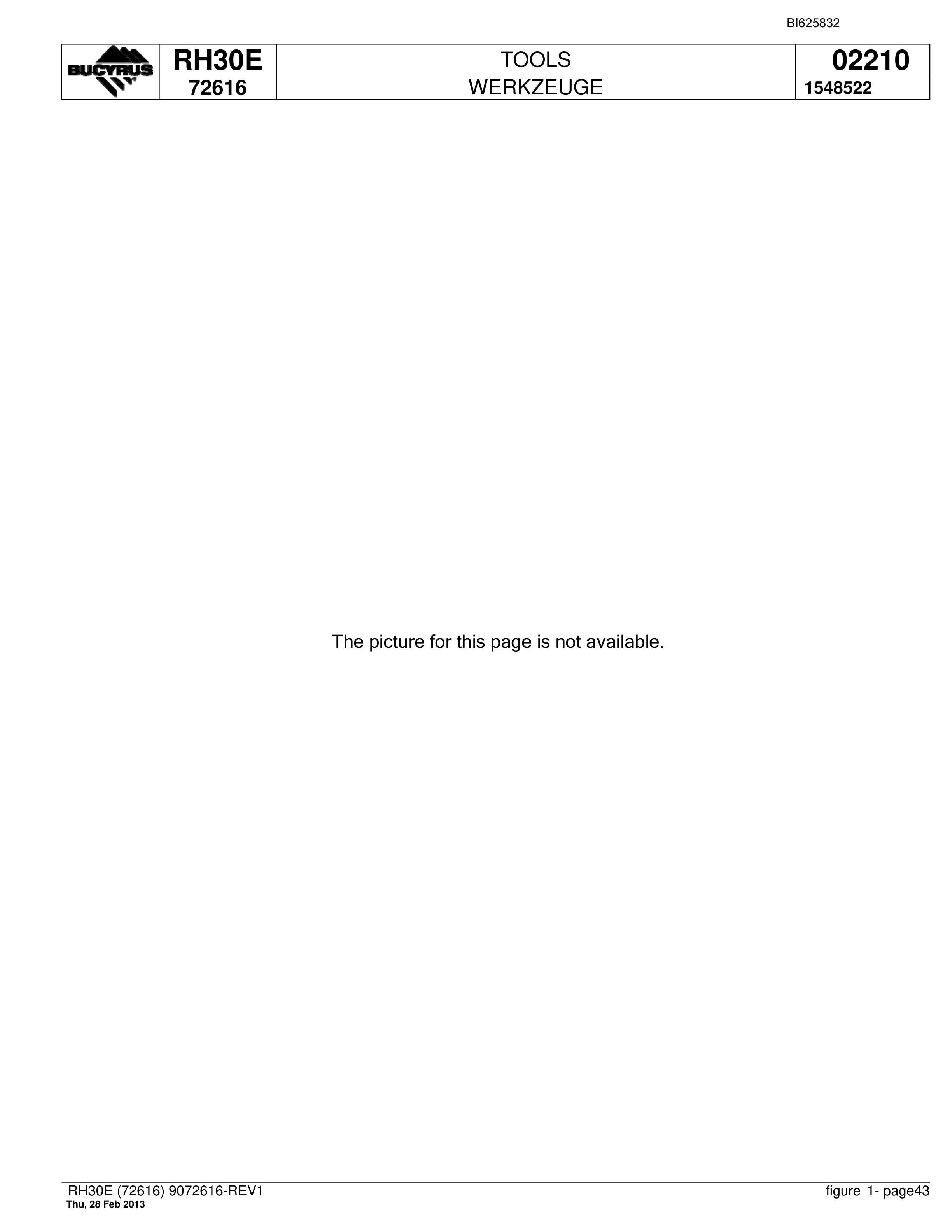 Bucyrus RH30E Hydraulic Excavator Parts Catalog BI625832-2