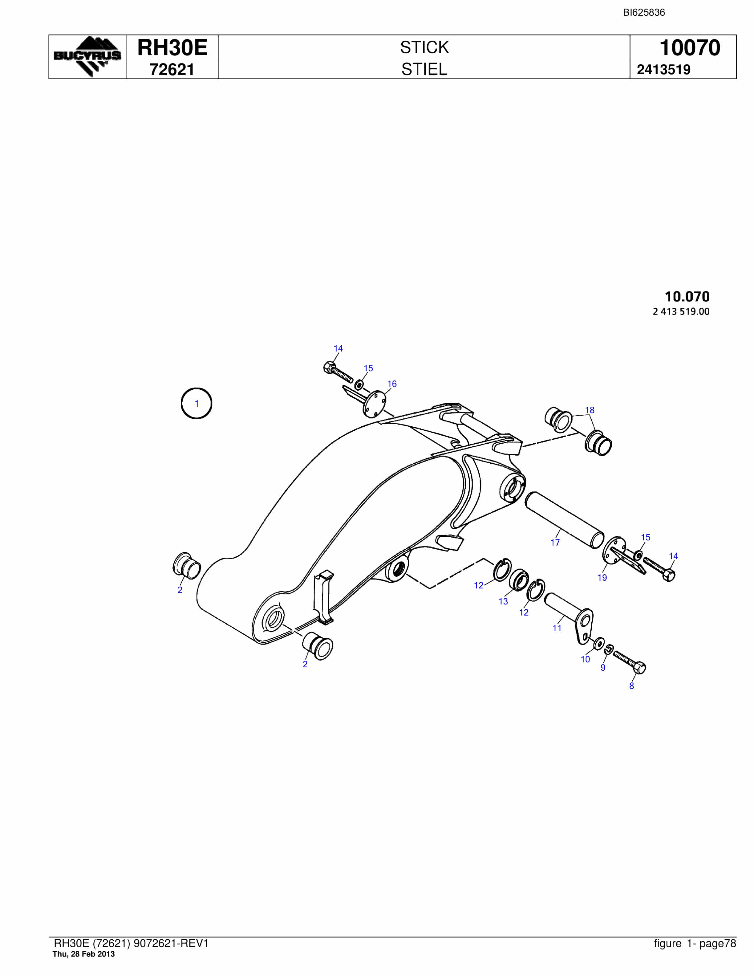 Bucyrus RH30E Hydraulic Excavator Parts Catalog BI625836-5
