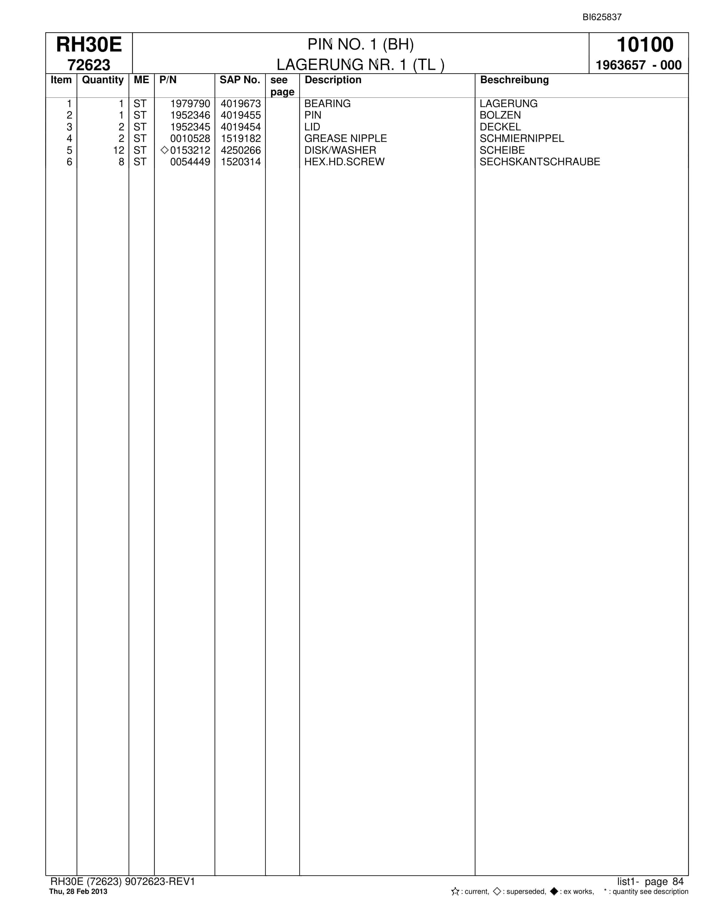 Bucyrus RH30E Hydraulic Excavator Parts Catalog BI625837-5