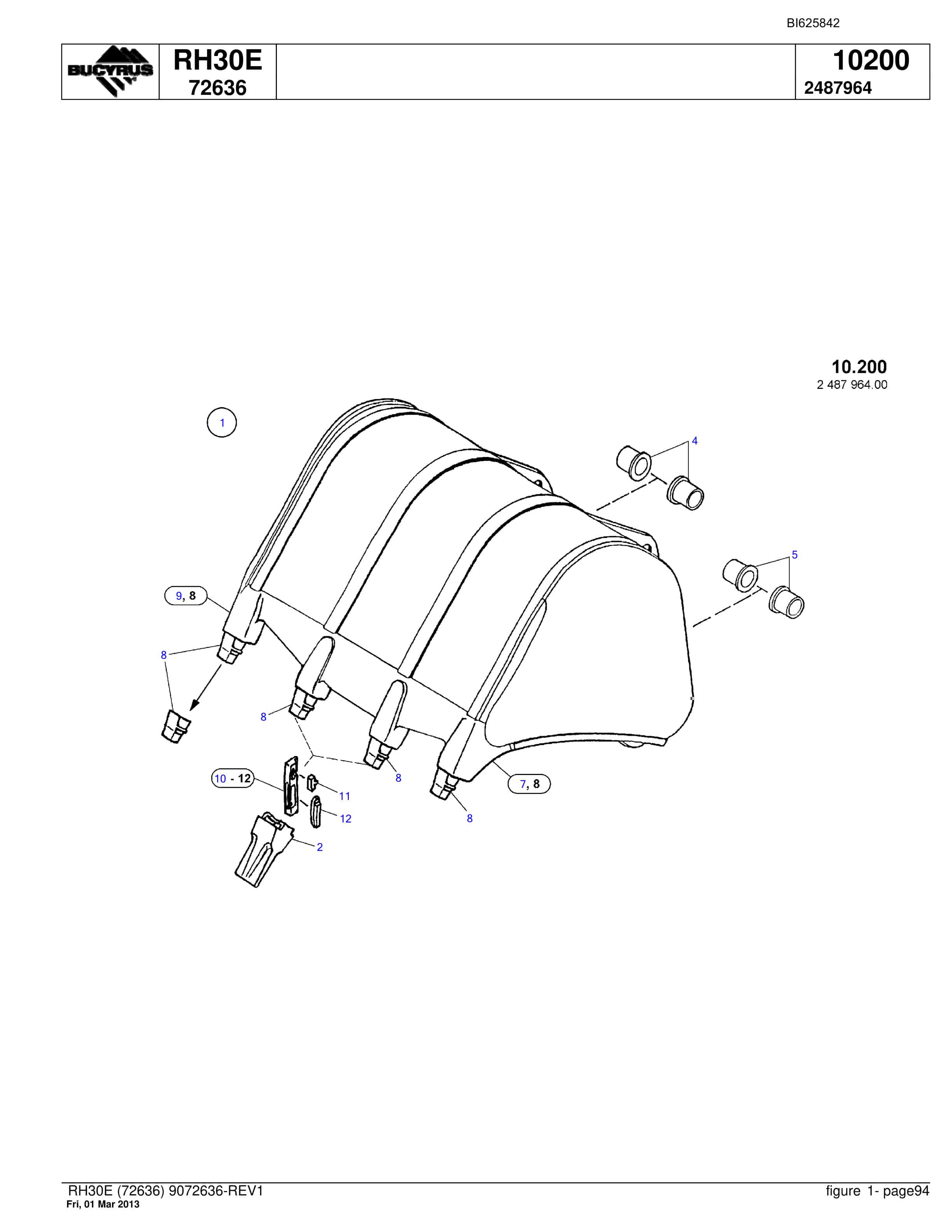 Bucyrus RH30E Hydraulic Excavator Parts Catalog BI625842-5