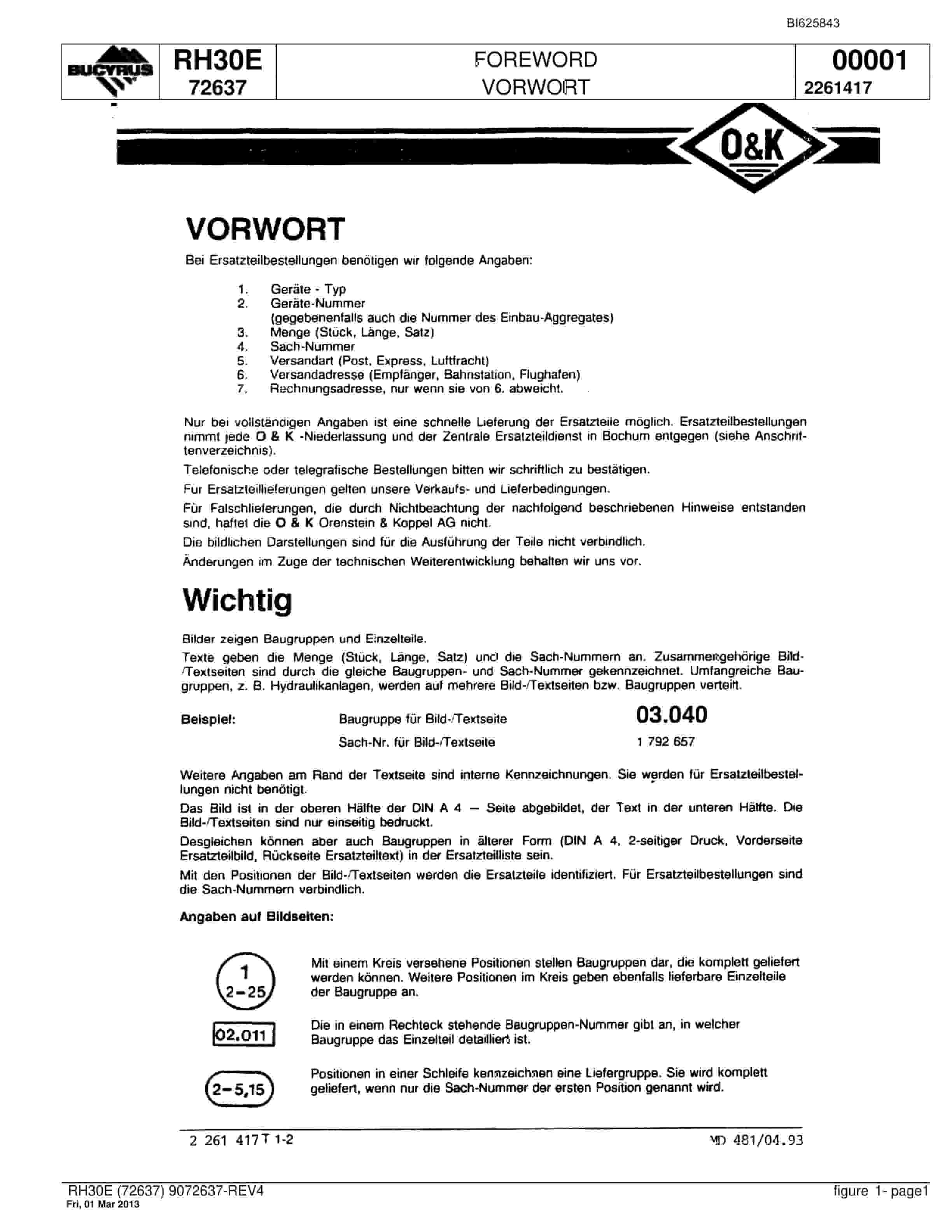 Bucyrus RH30E Hydraulic Excavator Parts Catalog BI625843