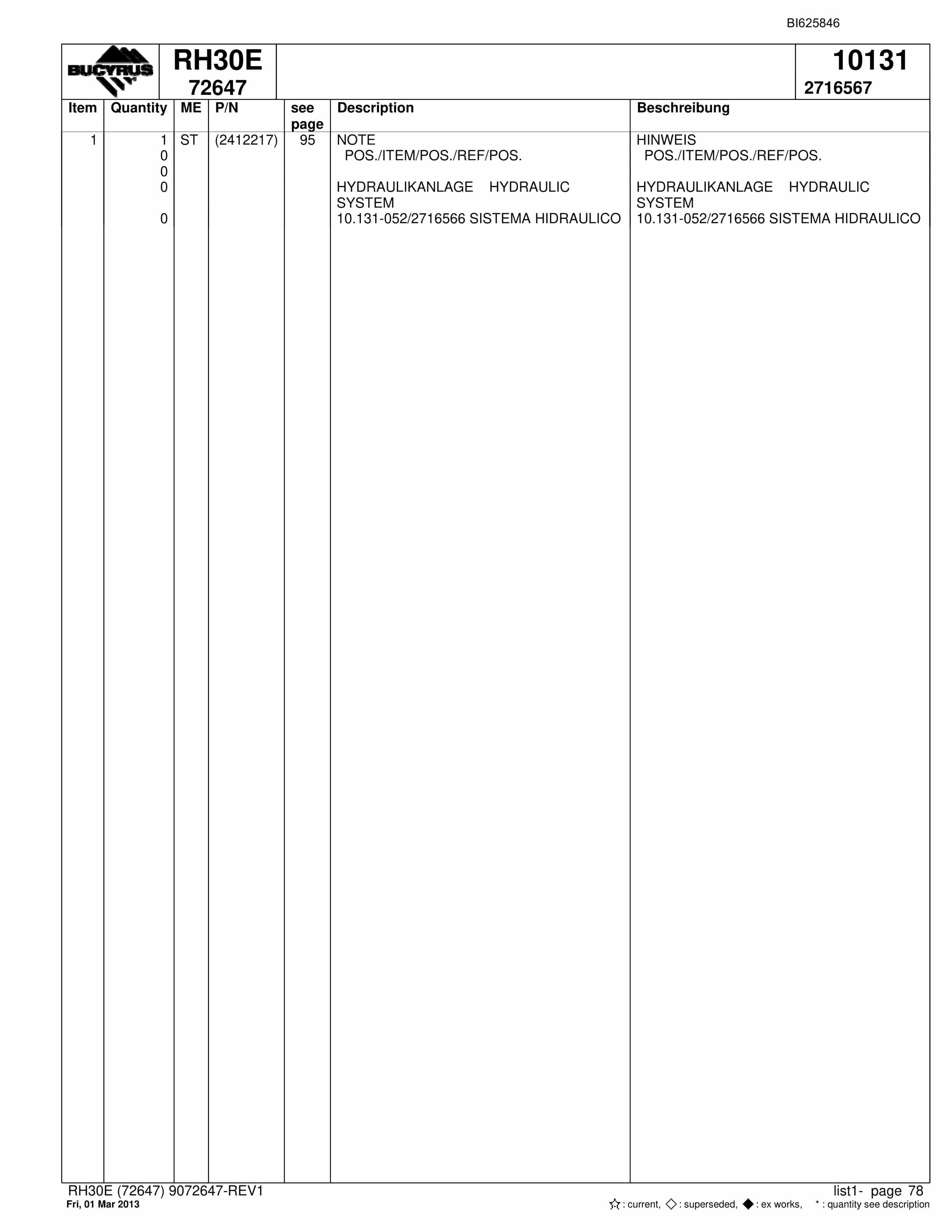 Bucyrus RH30E Hydraulic Excavator Parts Catalog BI625846-5