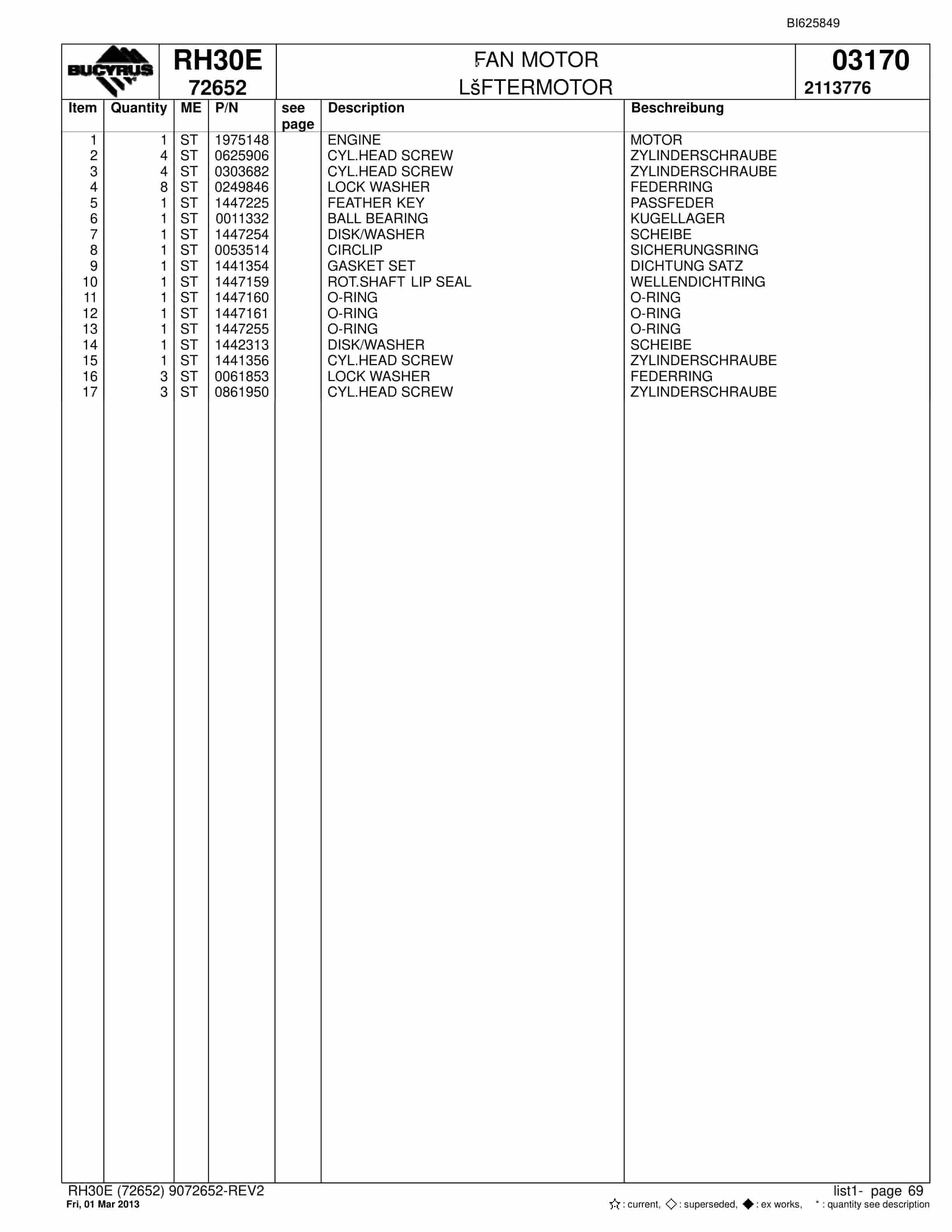 Bucyrus RH30E Hydraulic Excavator Parts Catalog BI625849-5
