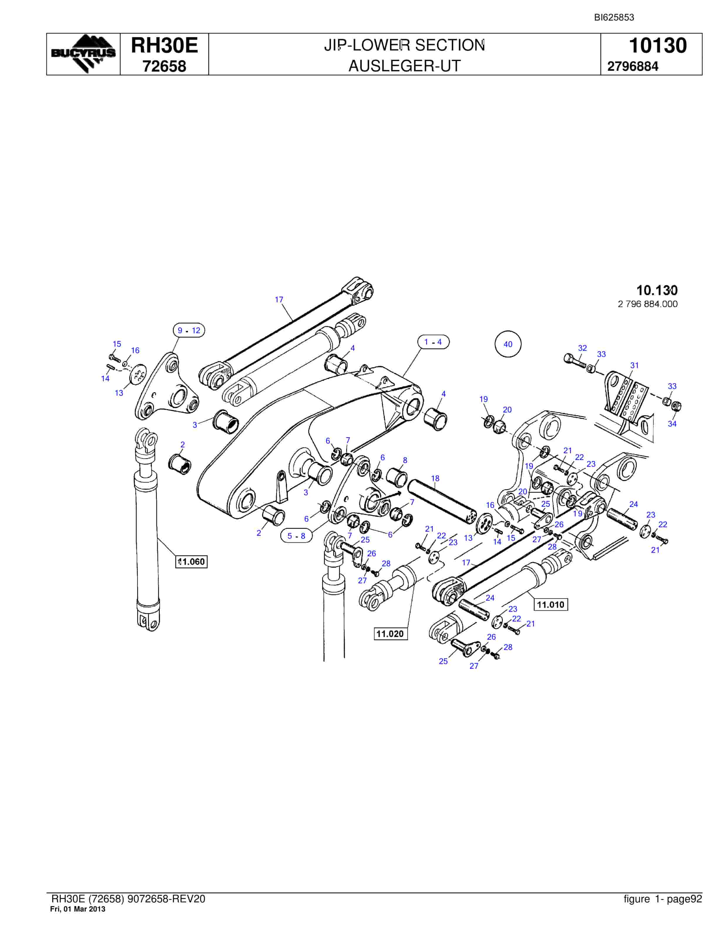 Bucyrus RH30E Hydraulic Excavator Parts Catalog BI625853-5