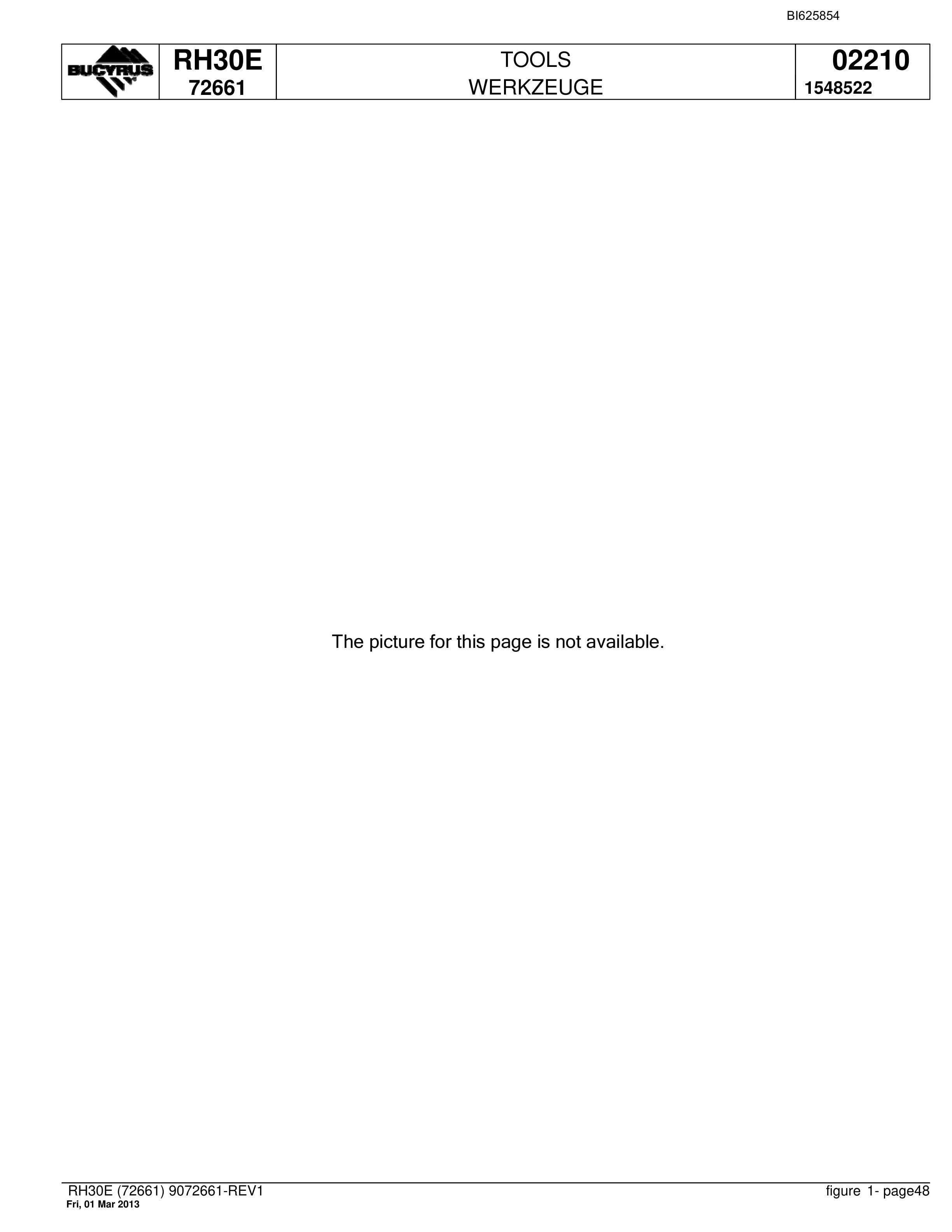 Bucyrus RH30E Hydraulic Excavator Parts Catalog BI625854-2
