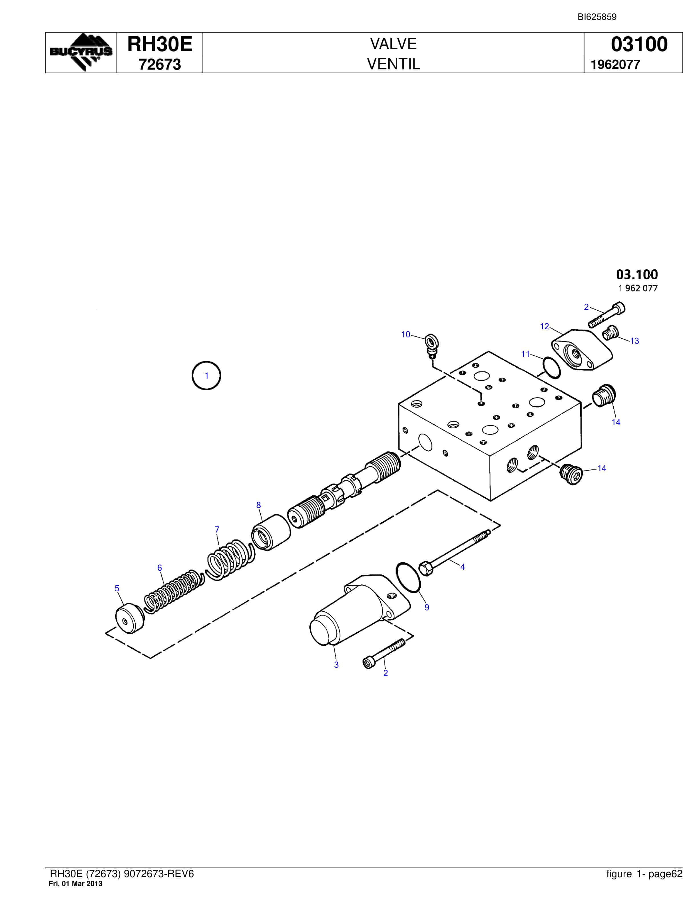 Bucyrus RH30E Hydraulic Excavator Parts Catalog BI625859-3
