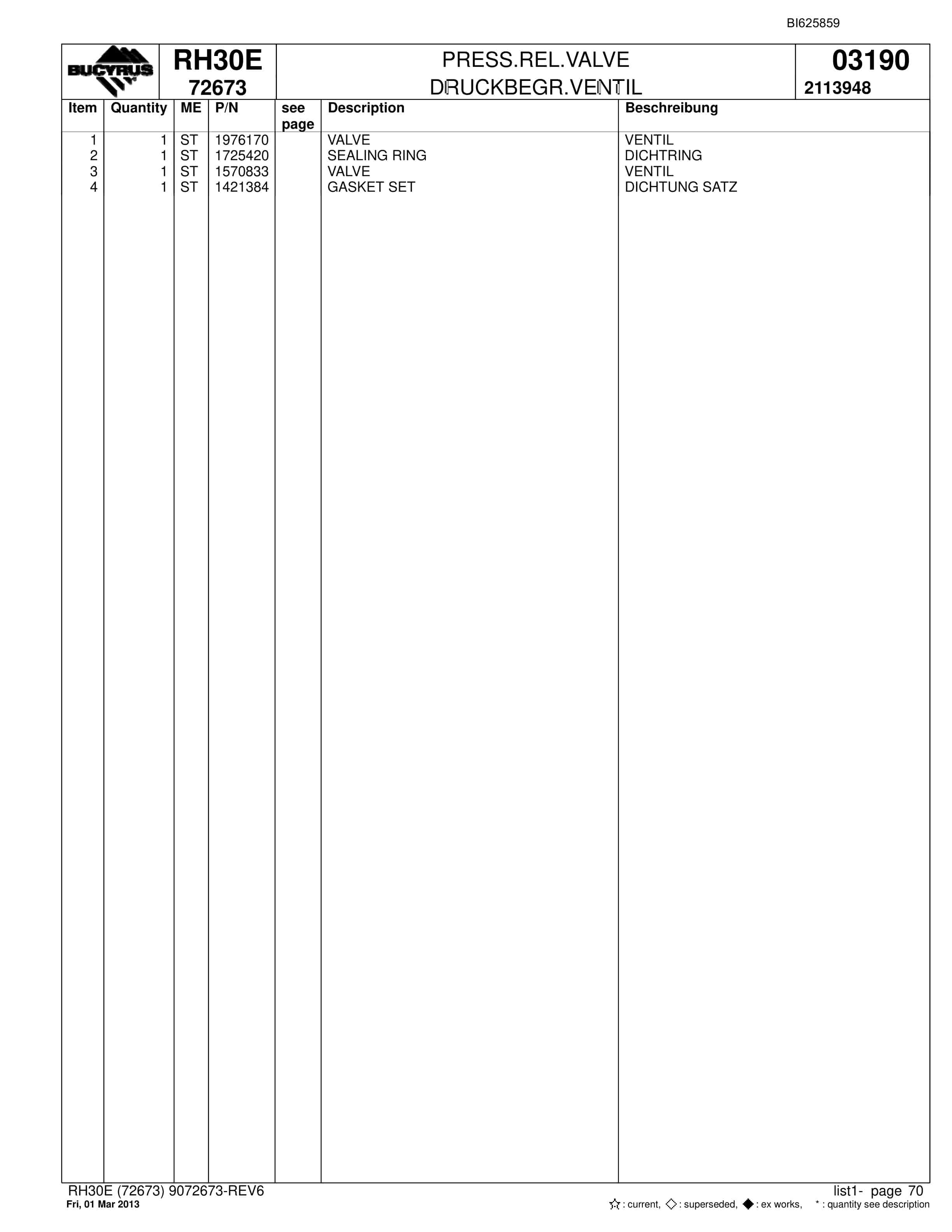 Bucyrus RH30E Hydraulic Excavator Parts Catalog BI625859-4