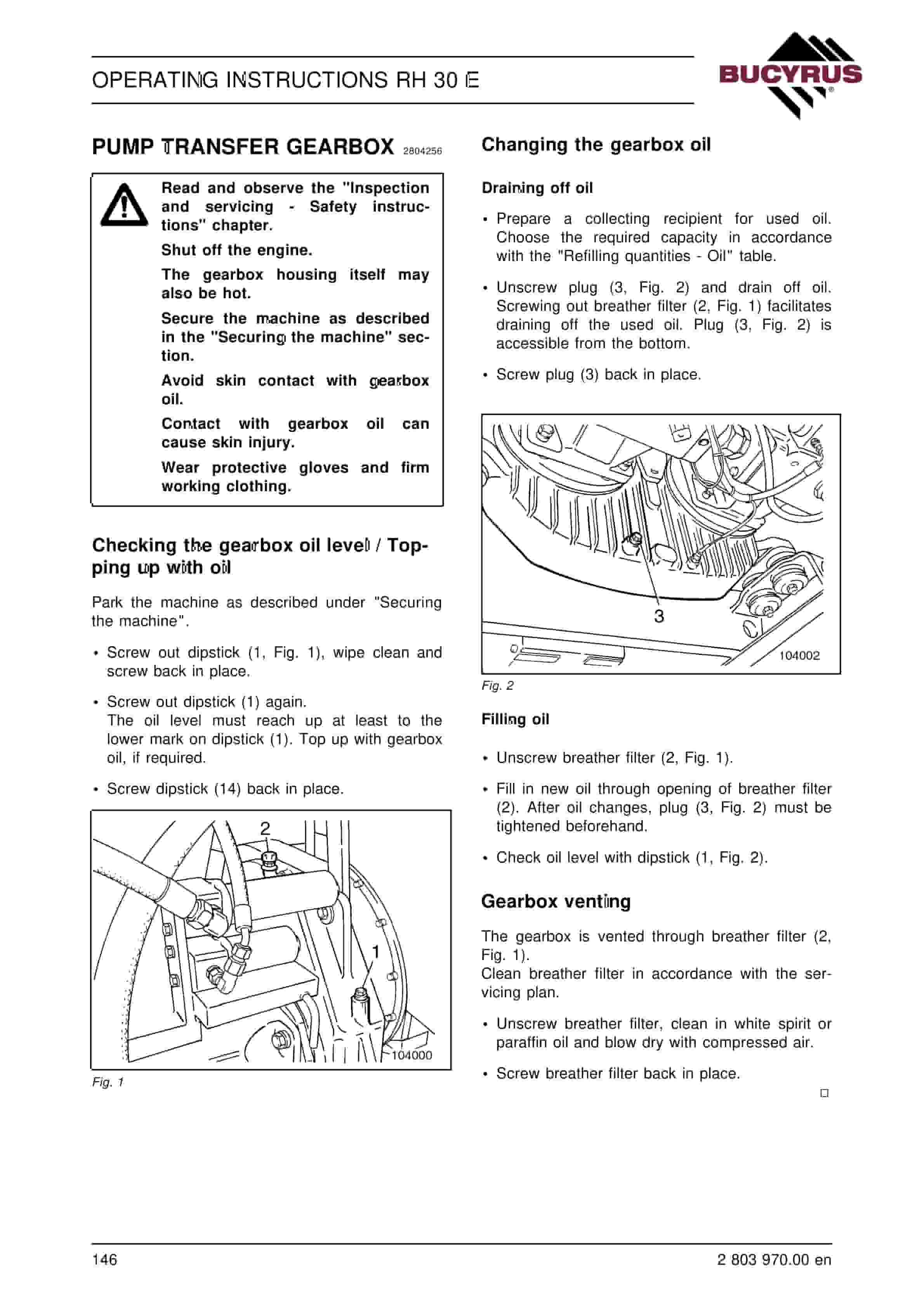 Bucyrus RH30F Hydraulic Excavator Operating Instructions 2803970-4