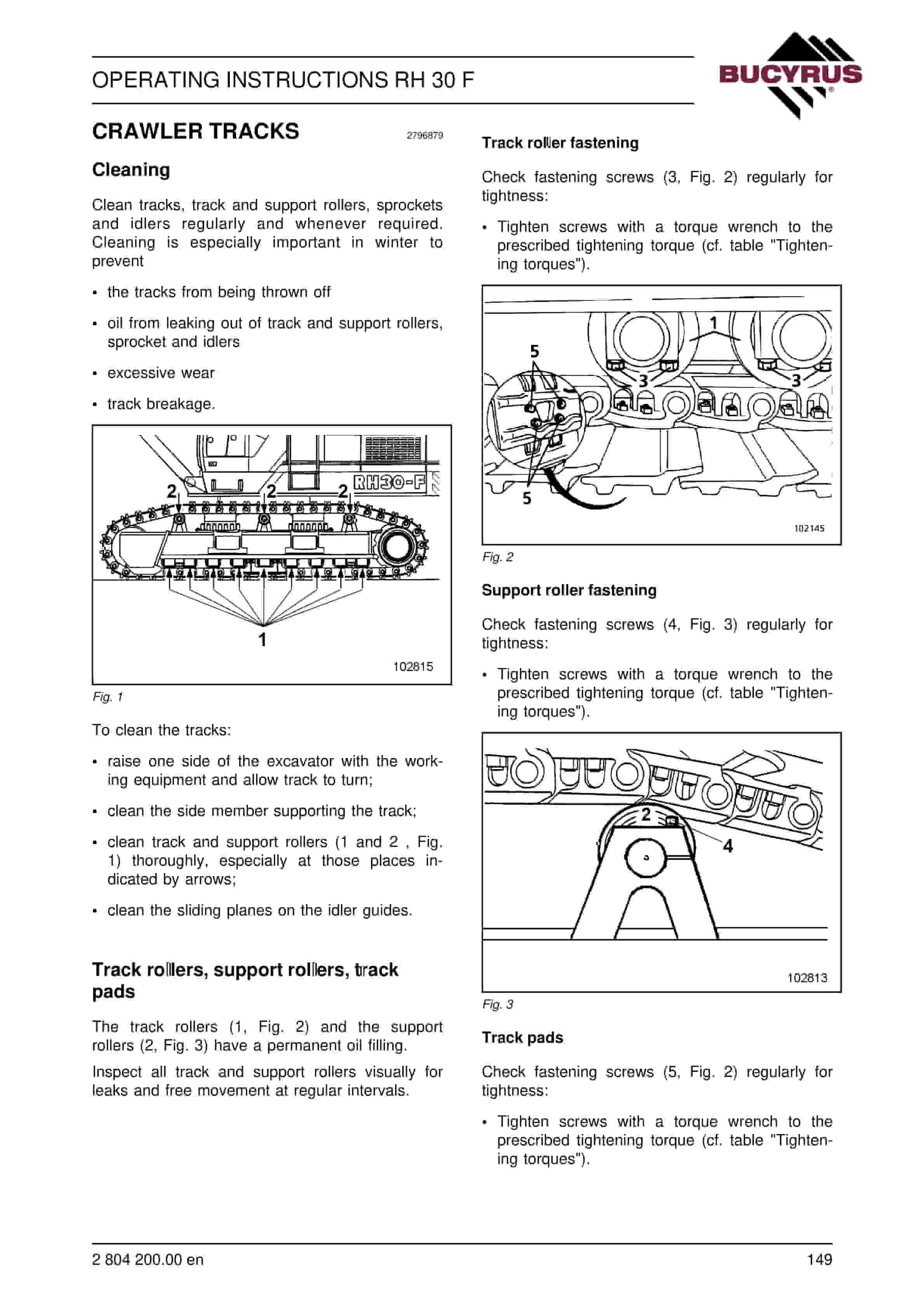 Bucyrus RH30F Hydraulic Excavator Operating Instructions 2804200-4