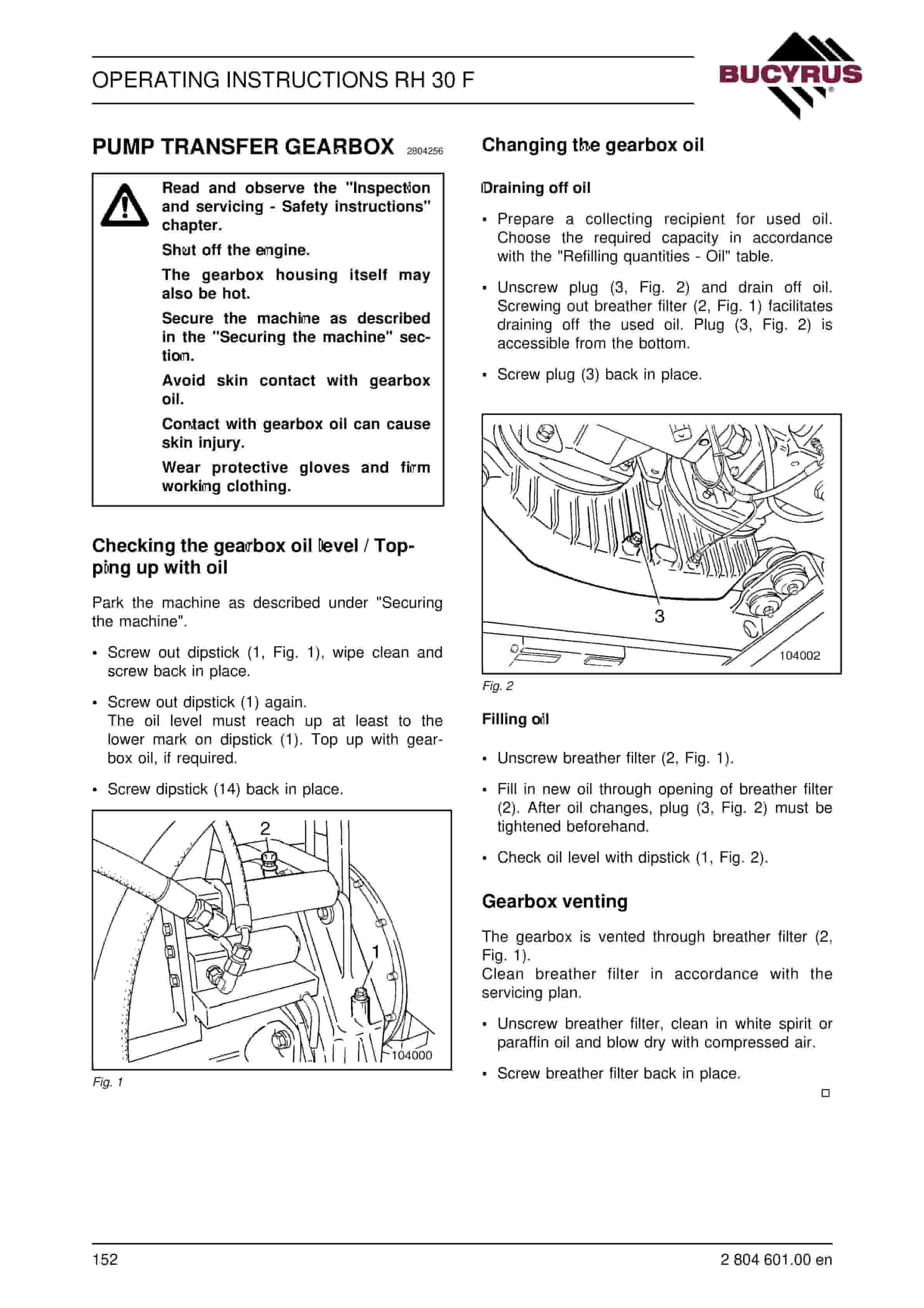 Bucyrus RH30F Hydraulic Excavator Operating Instructions 2804601-4