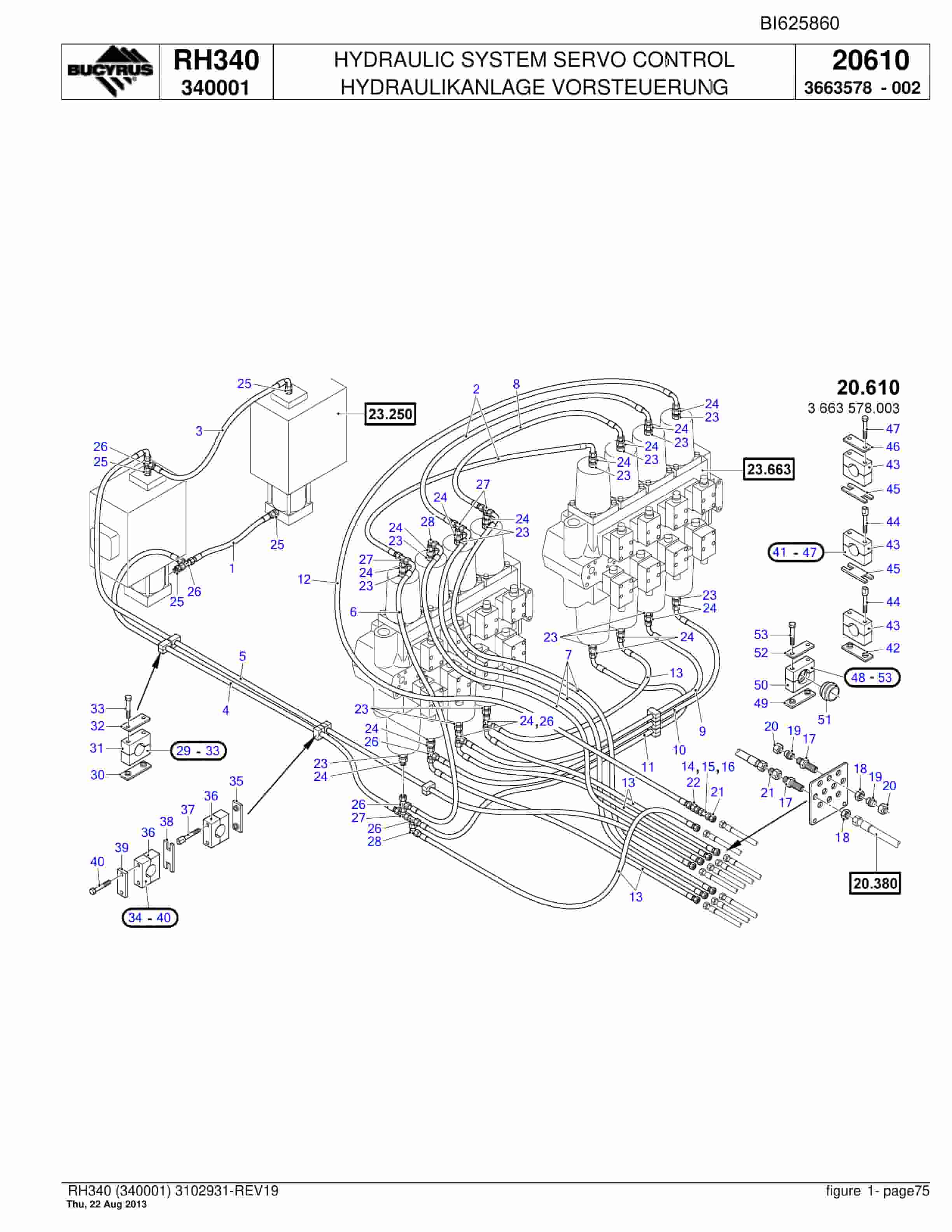 Bucyrus RH340 Hydraulic Excavator Parts Catalog BI625860-2