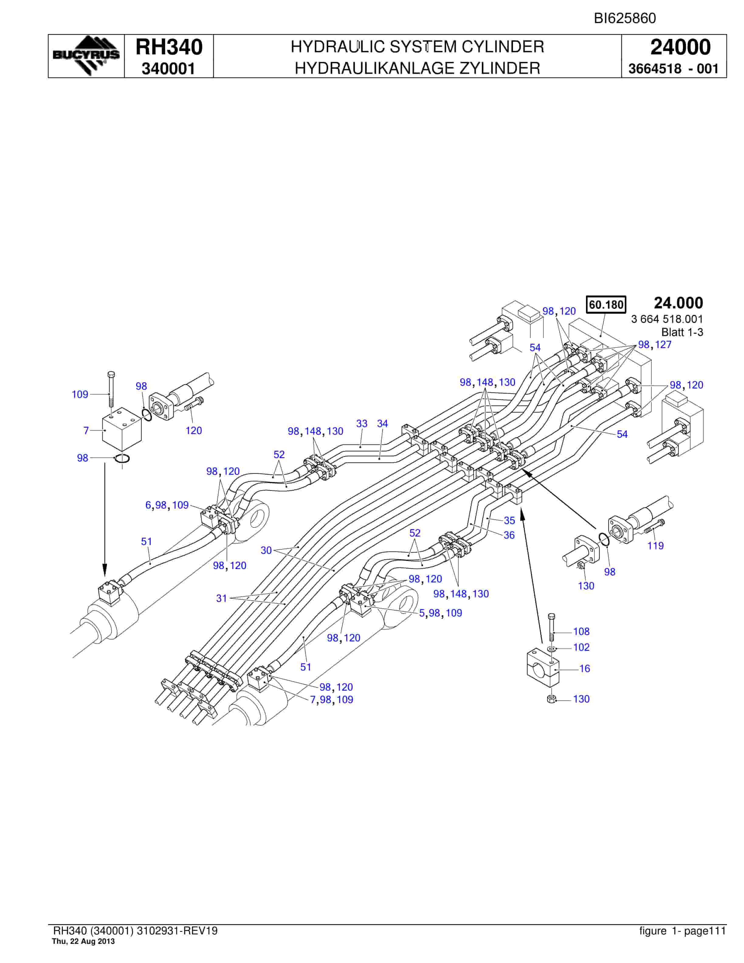 Bucyrus RH340 Hydraulic Excavator Parts Catalog BI625860-3
