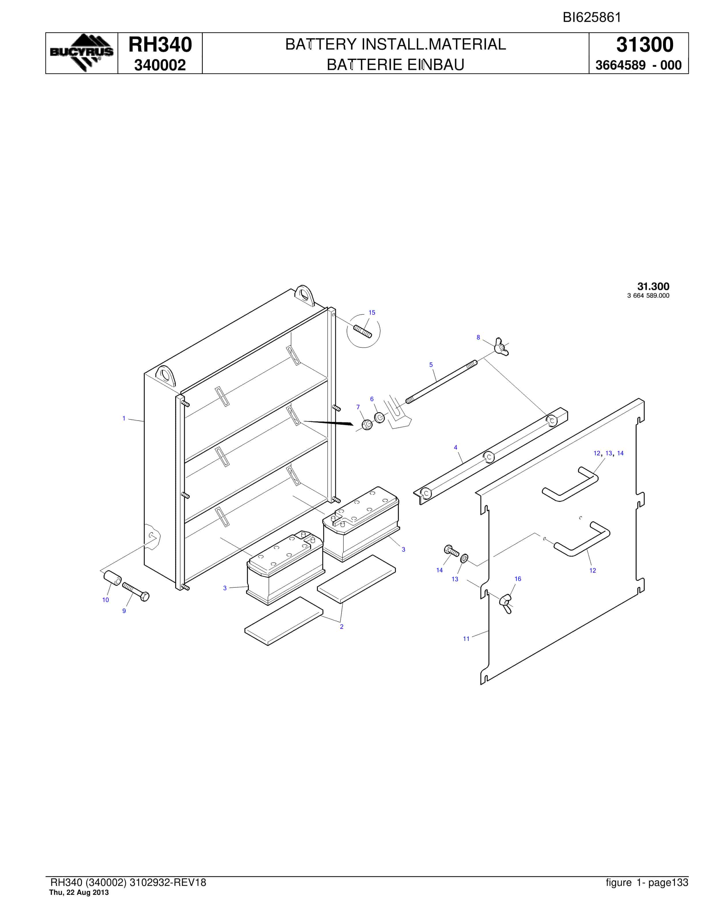 Bucyrus RH340 Hydraulic Excavator Parts Catalog BI625861-5