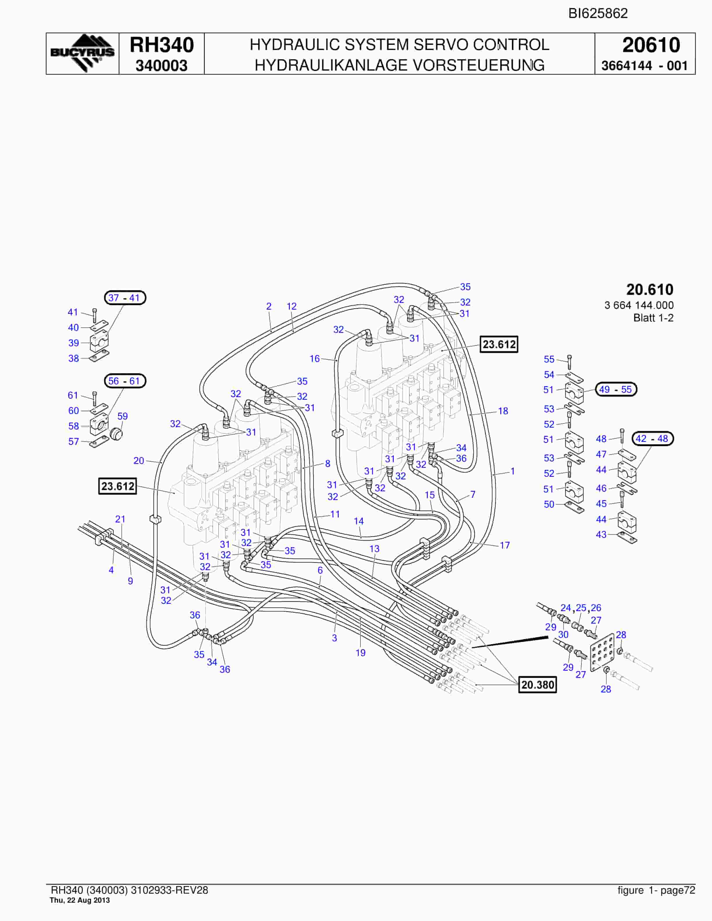 Bucyrus RH340 Hydraulic Excavator Parts Catalog BI625862-2