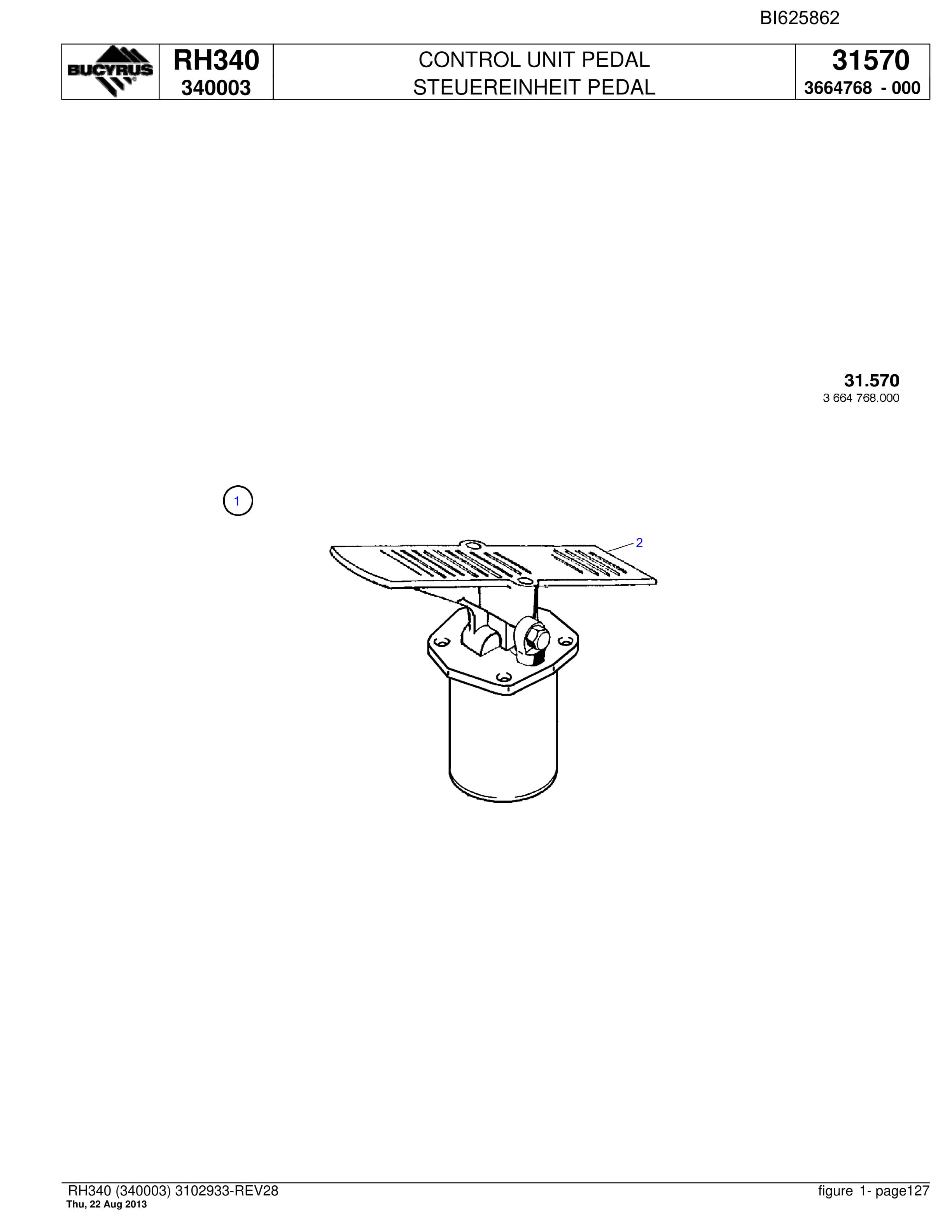 Bucyrus RH340 Hydraulic Excavator Parts Catalog BI625862-5
