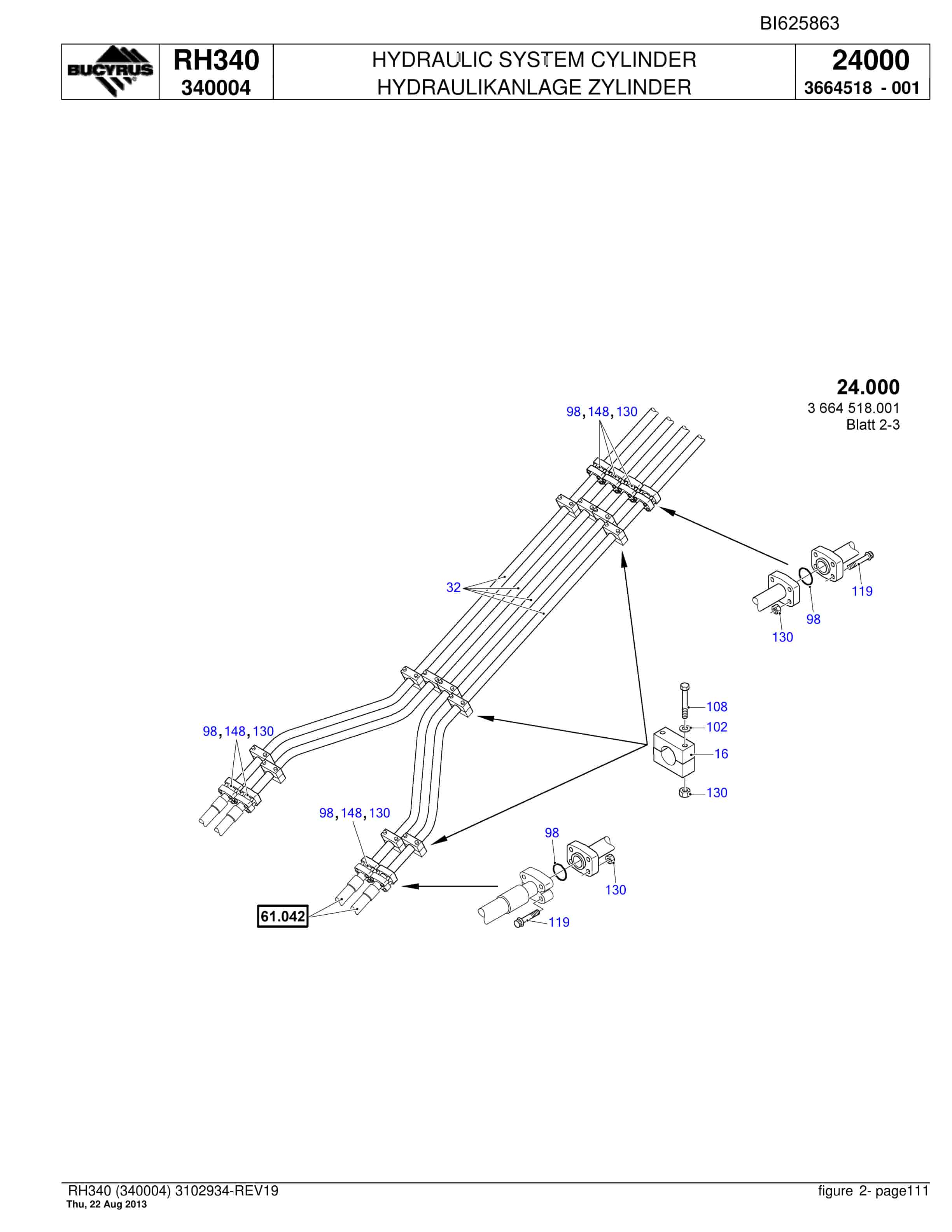 Bucyrus RH340 Hydraulic Excavator Parts Catalog BI625863-3