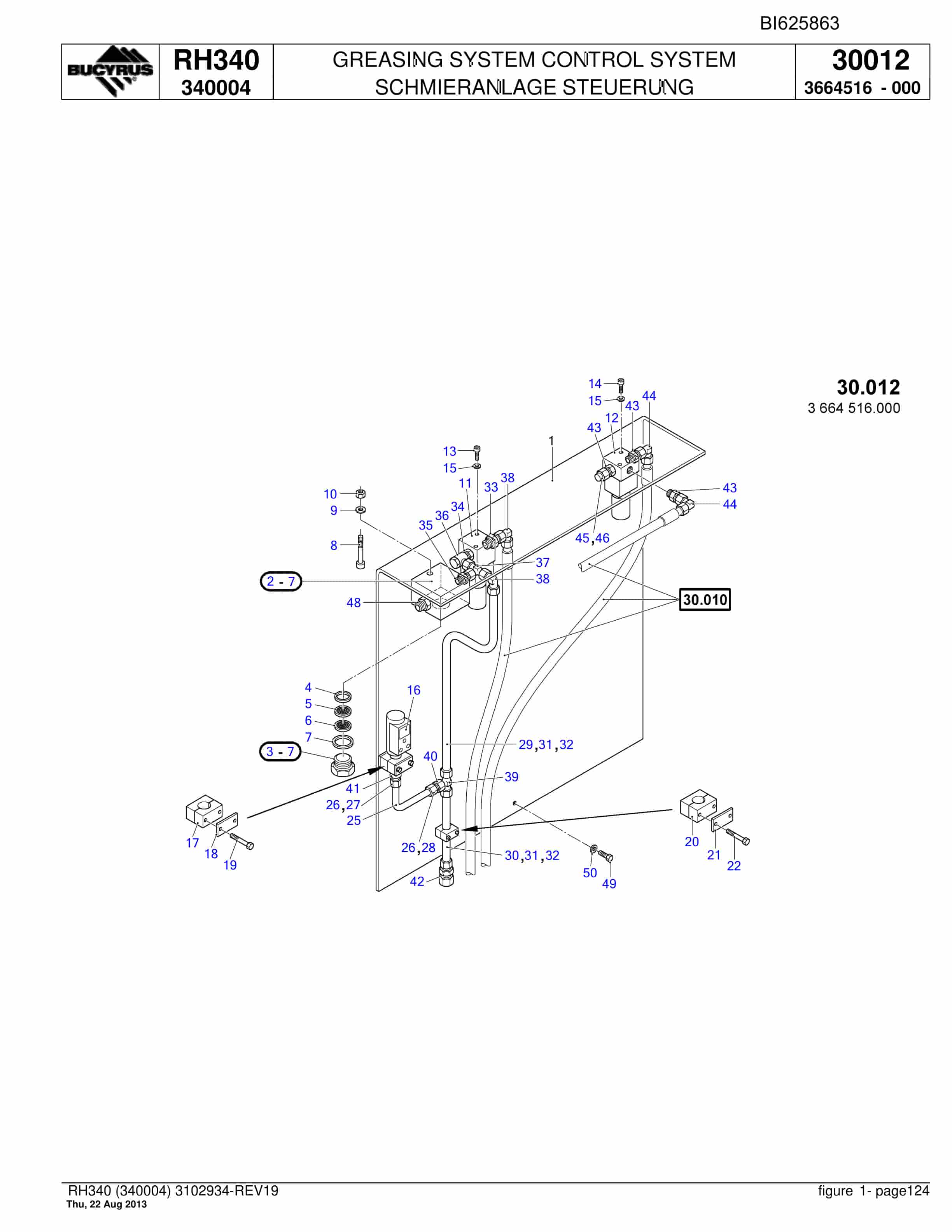 Bucyrus RH340 Hydraulic Excavator Parts Catalog BI625863-4