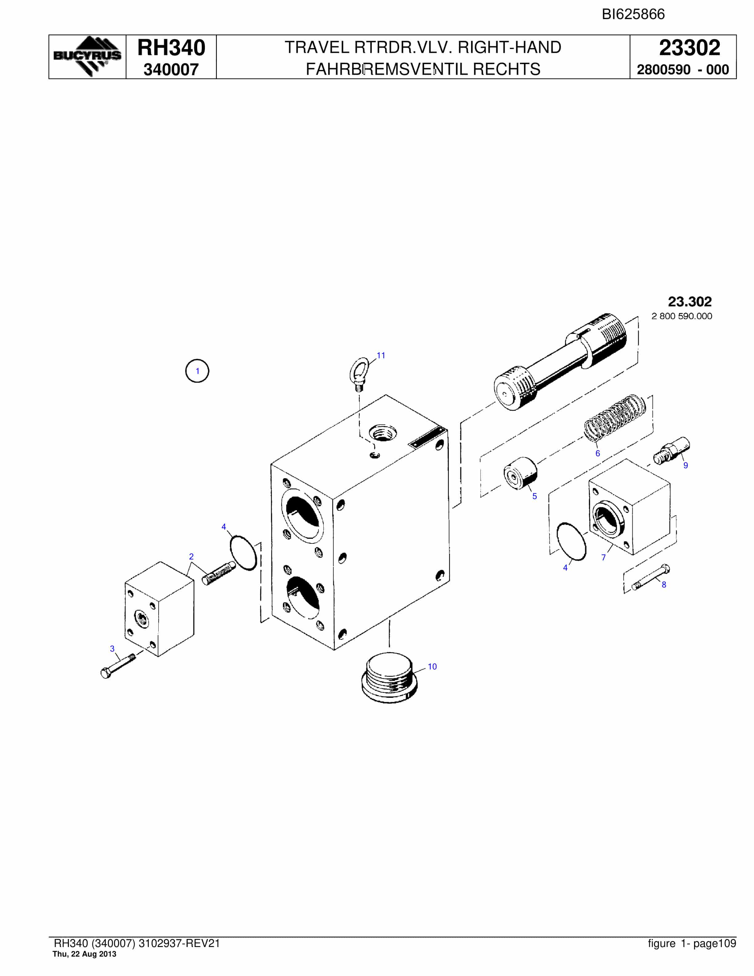 Bucyrus RH340 Hydraulic Excavator Parts Catalog BI625866-3