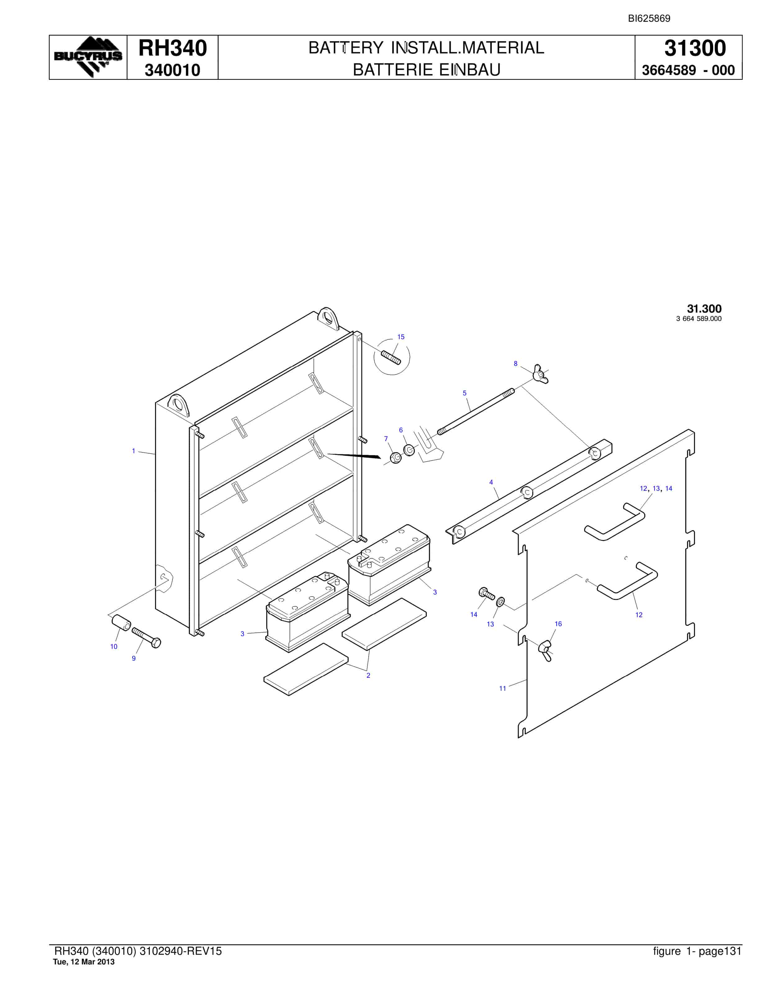 Bucyrus RH340 Hydraulic Excavator Parts Catalog BI625869-5