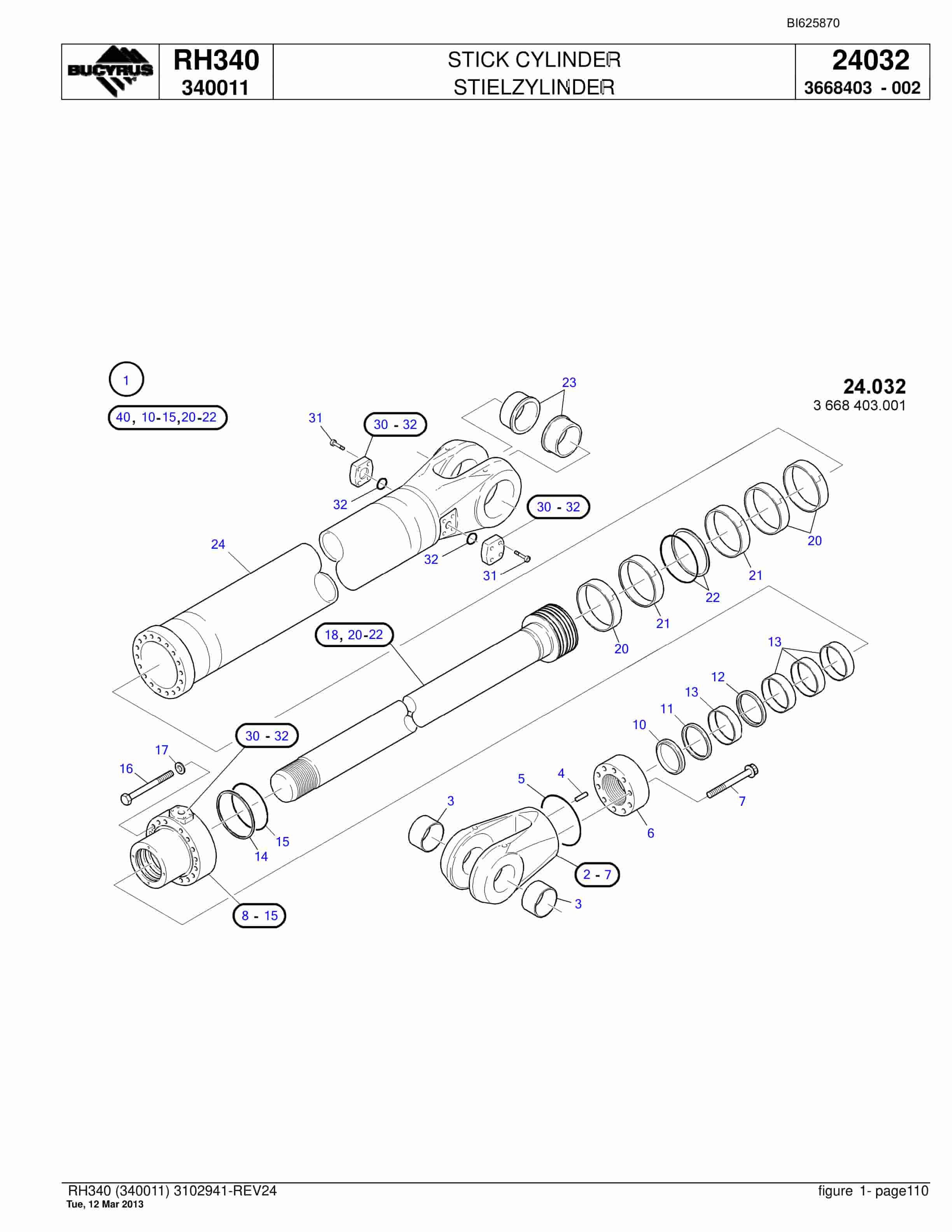 Bucyrus RH340 Hydraulic Excavator Parts Catalog BI625870-3