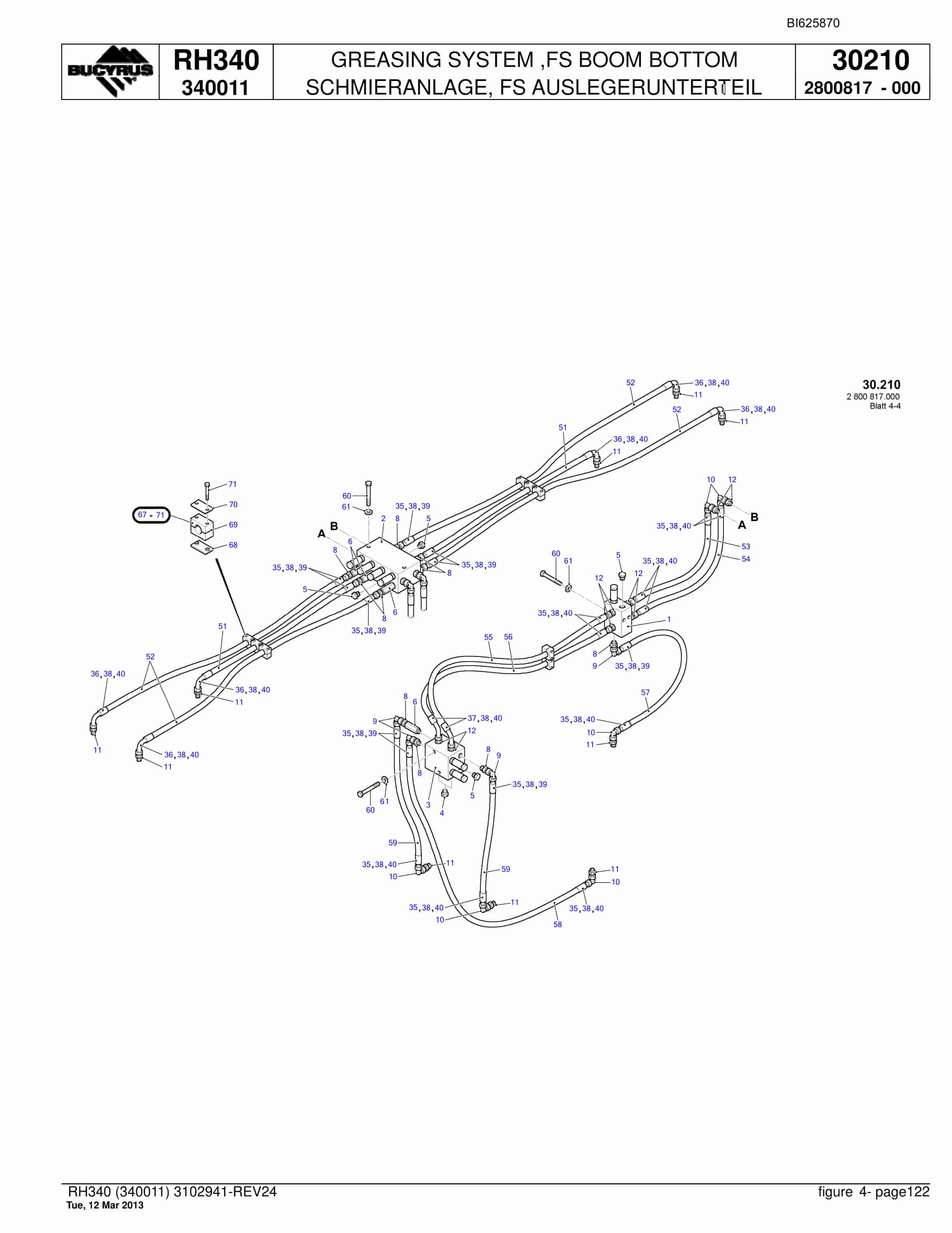 Bucyrus RH340 Hydraulic Excavator Parts Catalog BI625870-4