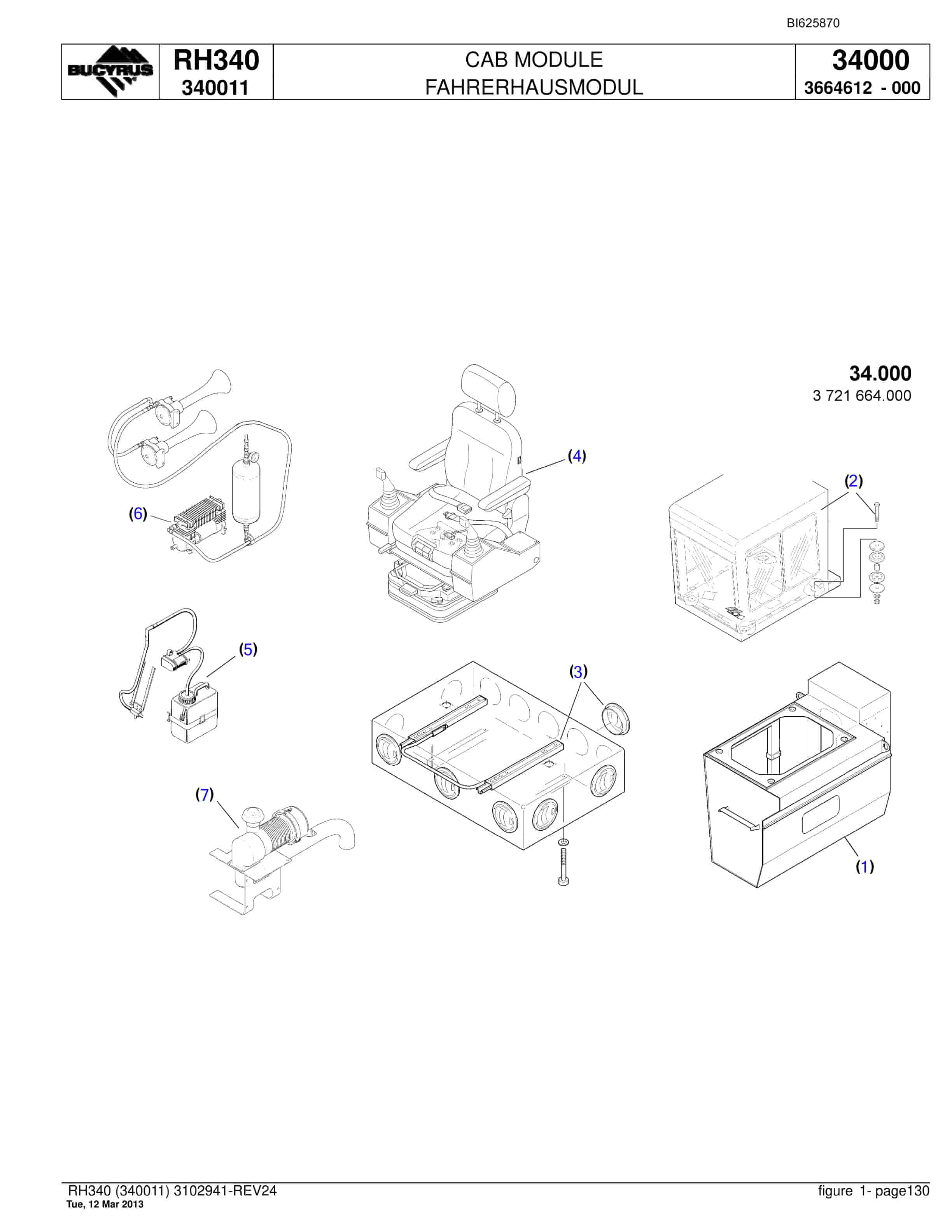 Bucyrus RH340 Hydraulic Excavator Parts Catalog BI625870-5