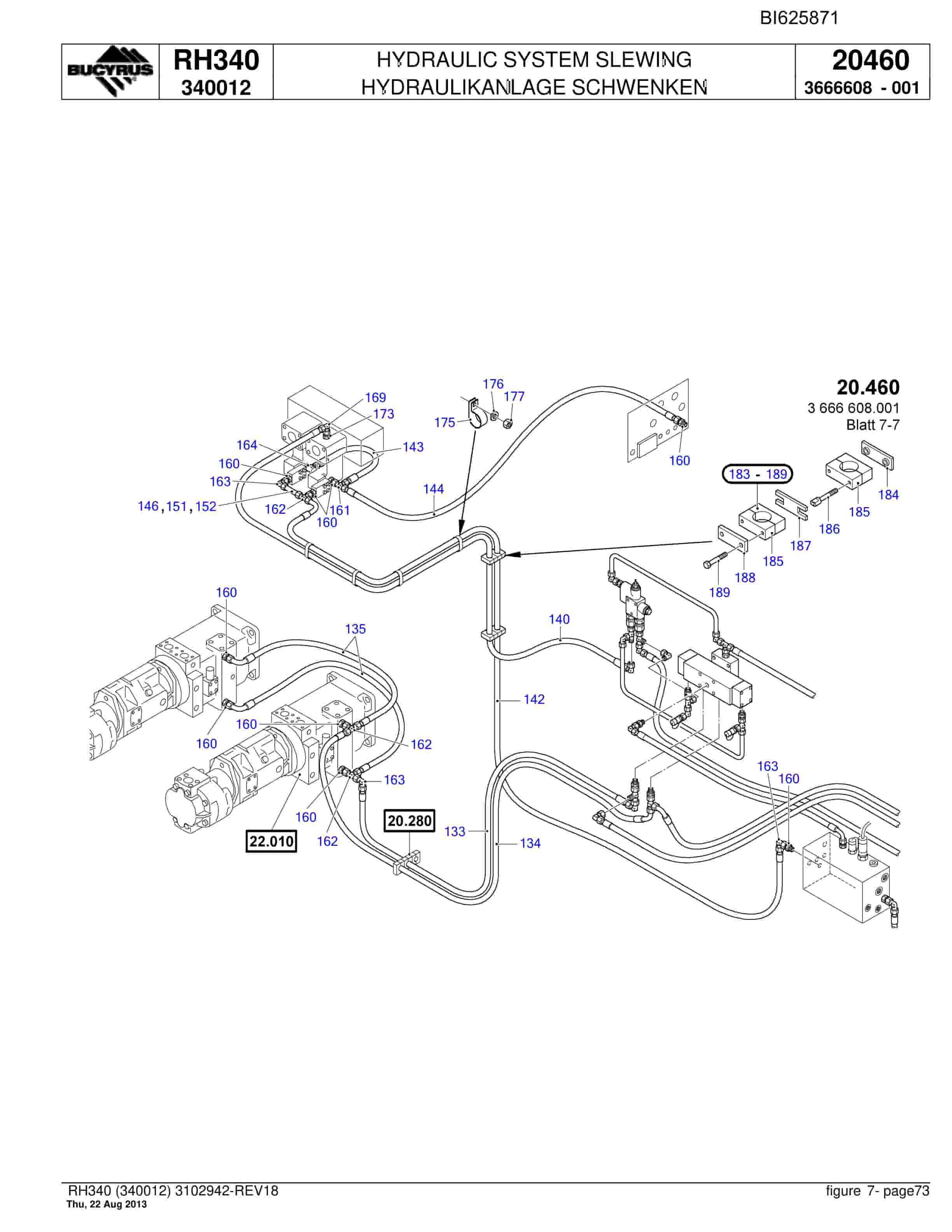 Bucyrus RH340 Hydraulic Excavator Parts Catalog BI625871-2