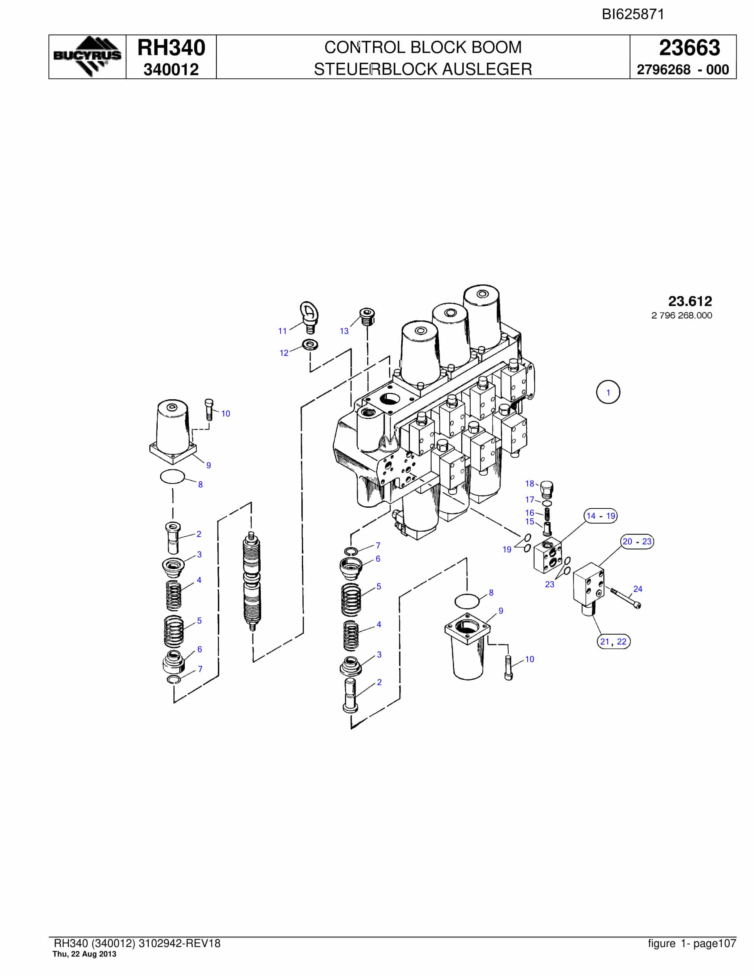 Bucyrus RH340 Hydraulic Excavator Parts Catalog BI625871-3