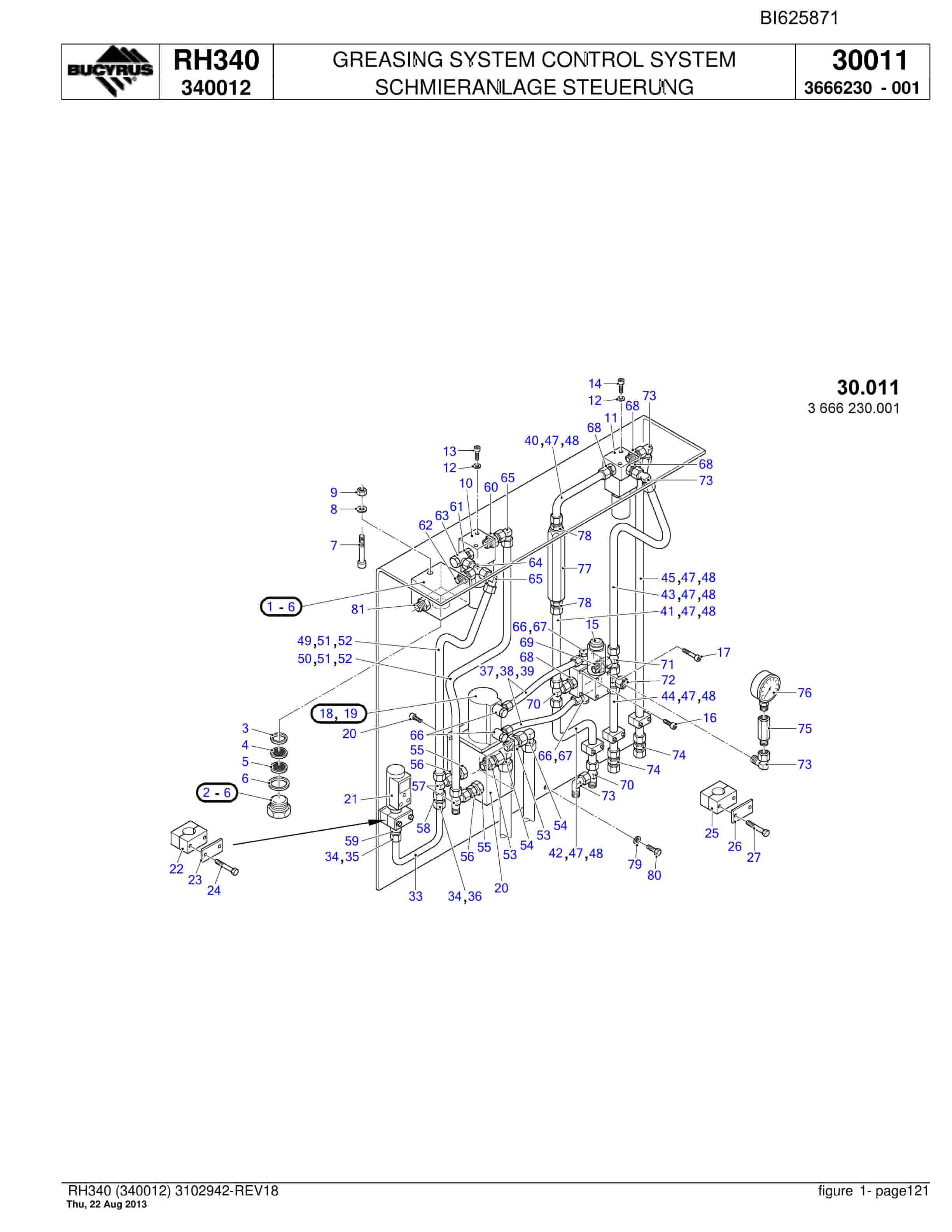 Bucyrus RH340 Hydraulic Excavator Parts Catalog BI625871-4