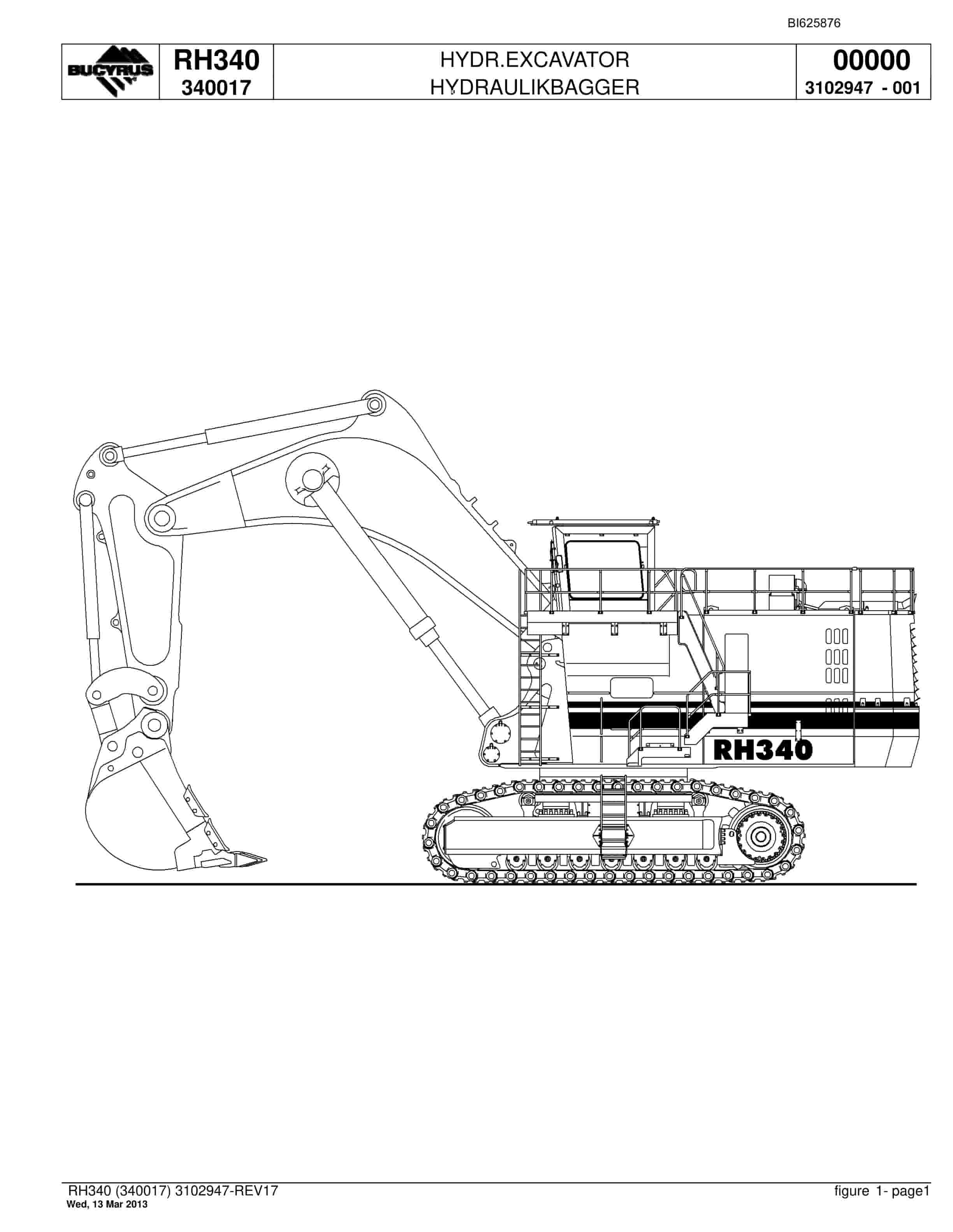 Bucyrus RH340 Hydraulic Excavator Parts Catalog BI625876