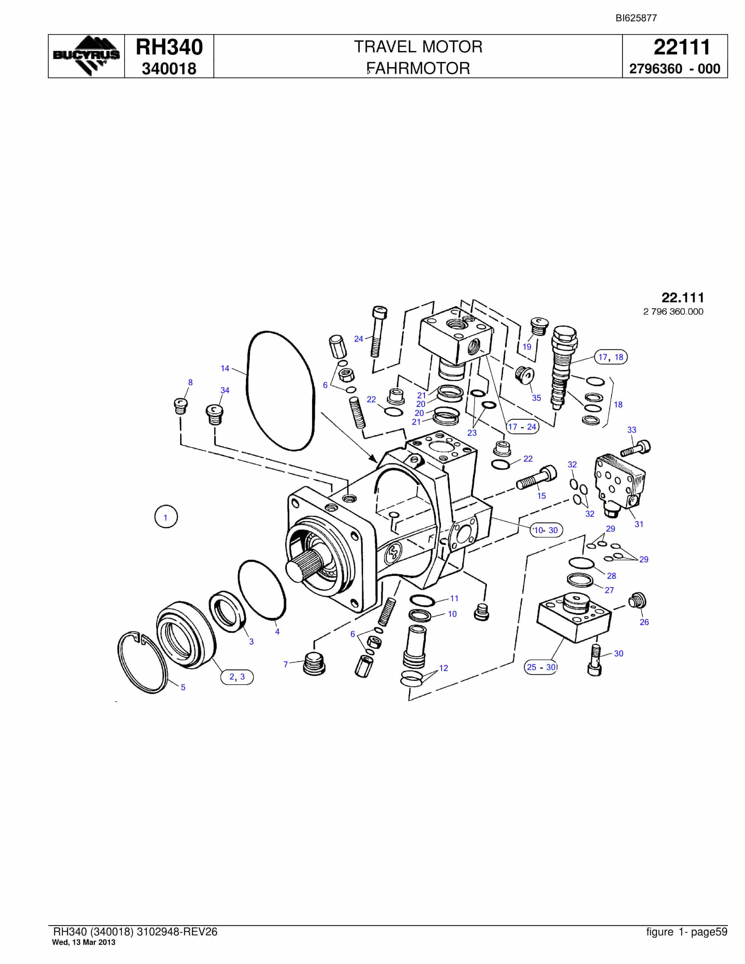 Bucyrus RH340 Hydraulic Excavator Parts Catalog BI625877-2