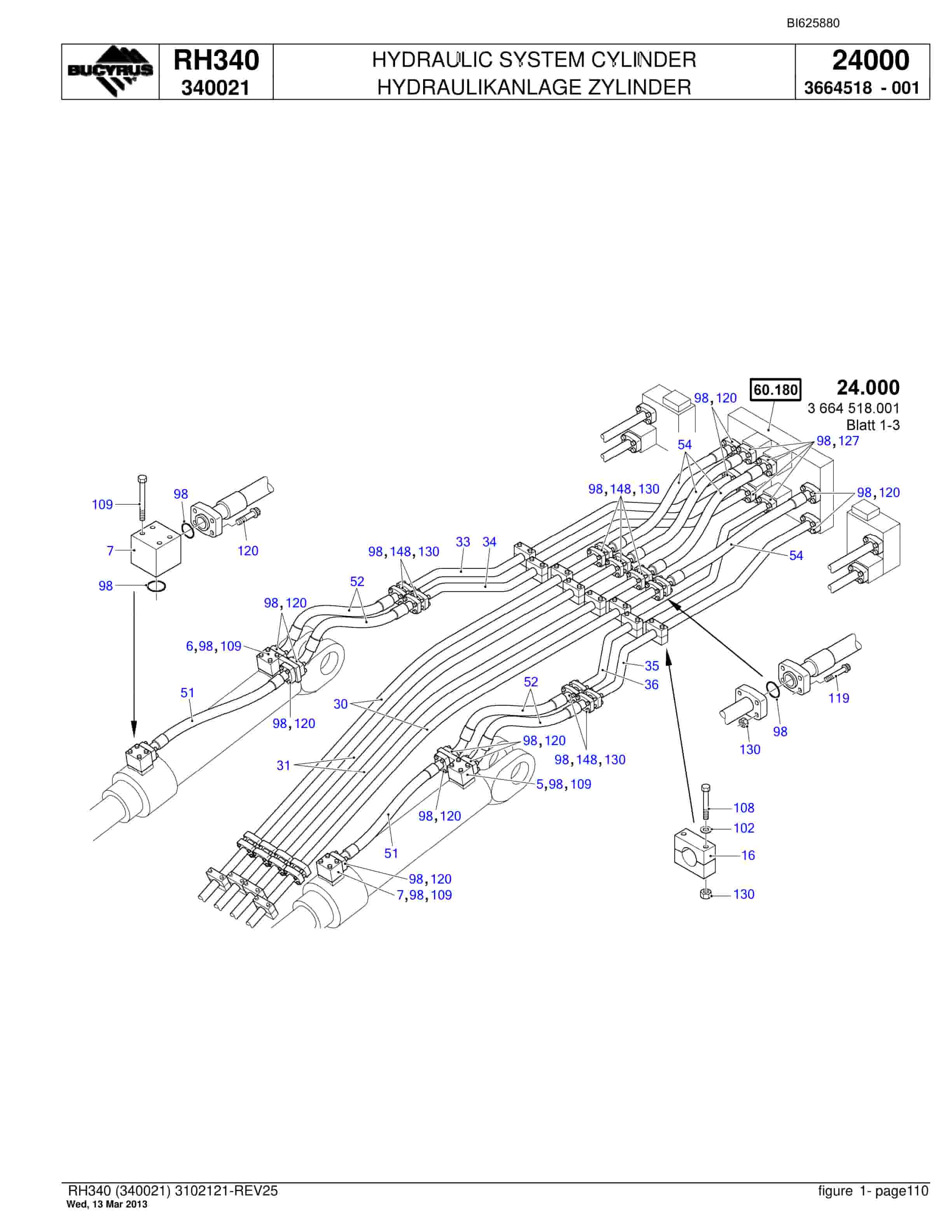 Bucyrus RH340 Hydraulic Excavator Parts Catalog BI625880-3