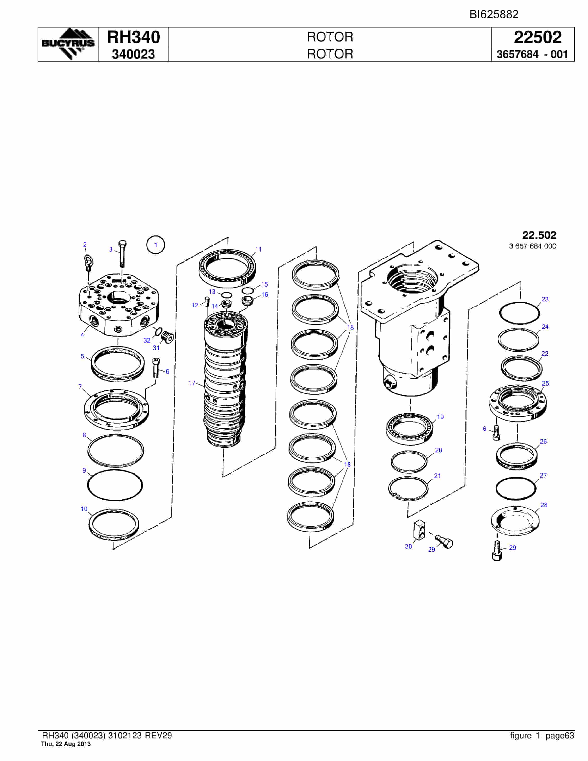 Bucyrus RH340 Hydraulic Excavator Parts Catalog BI625882-2