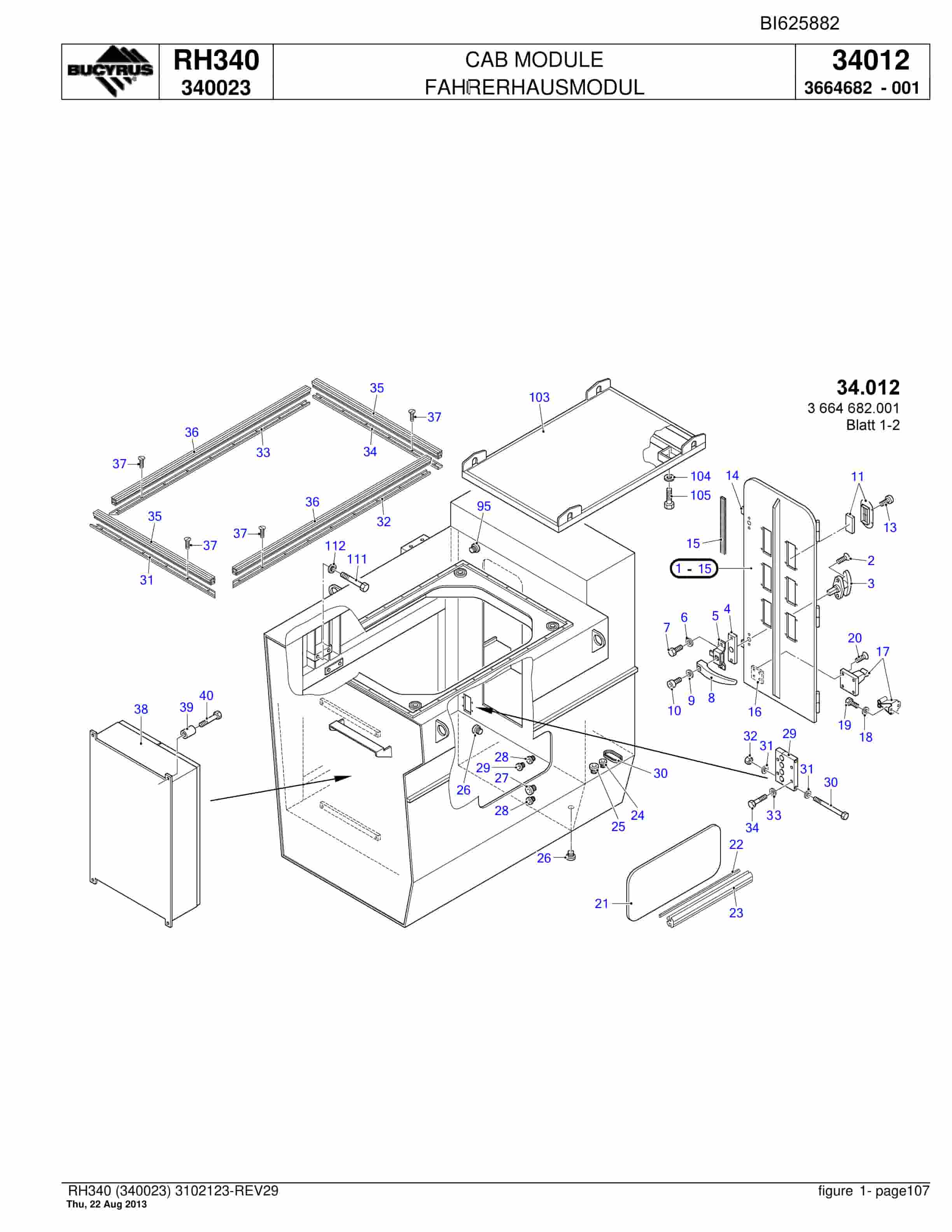 Bucyrus RH340 Hydraulic Excavator Parts Catalog BI625882-5
