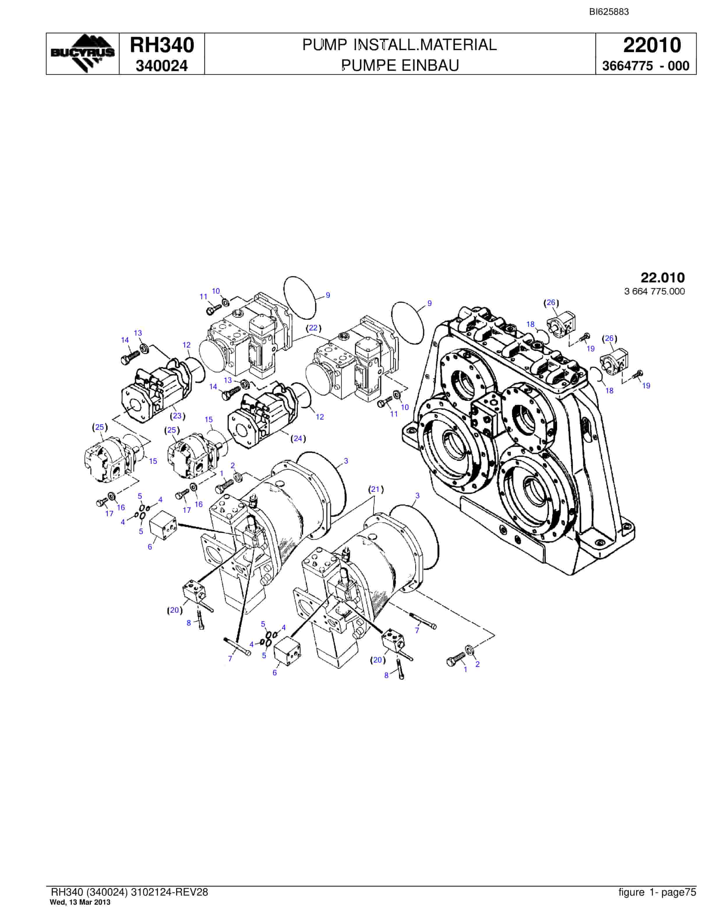 Bucyrus RH340 Hydraulic Excavator Parts Catalog BI625883-2