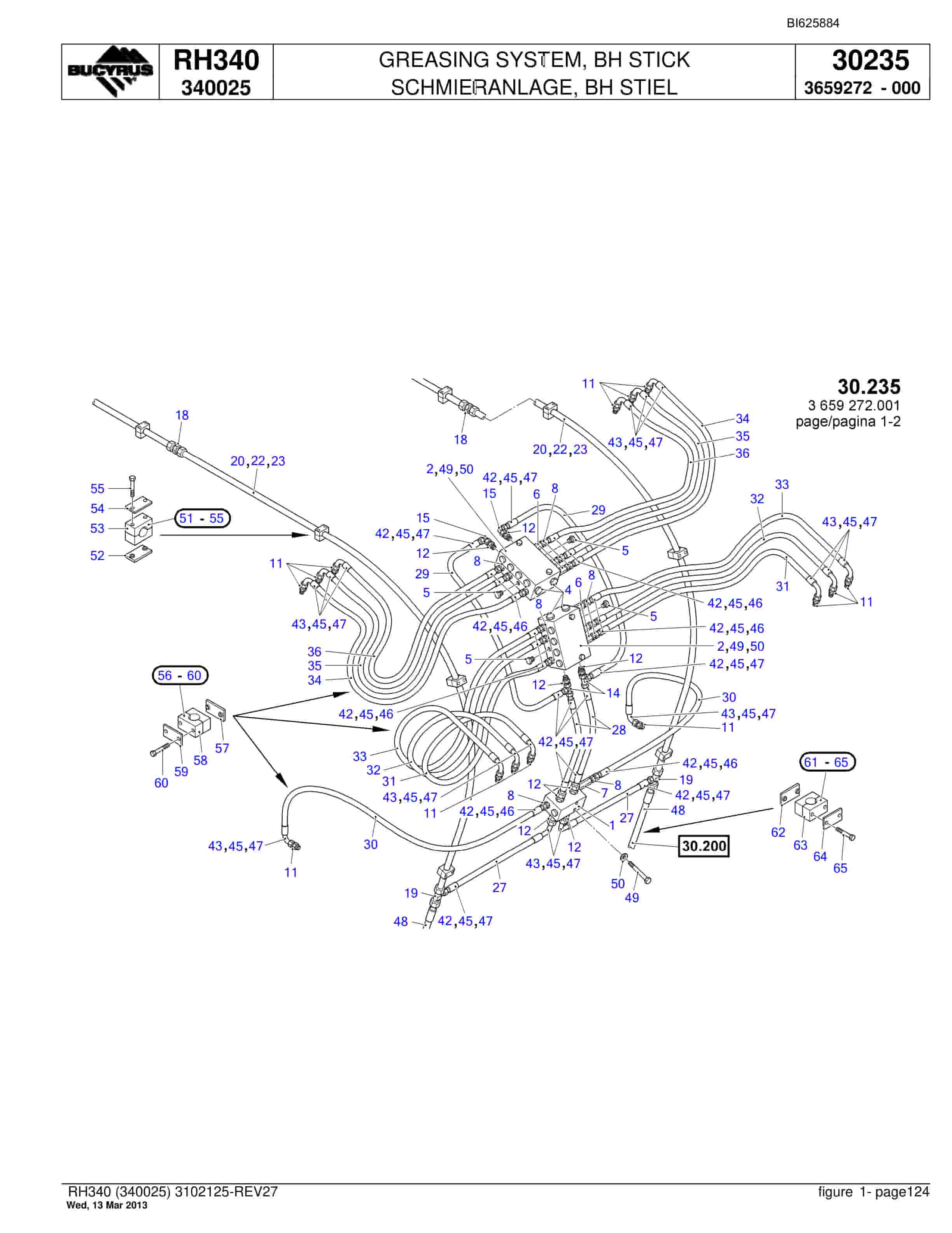 Bucyrus RH340 Hydraulic Excavator Parts Catalog BI625884-4