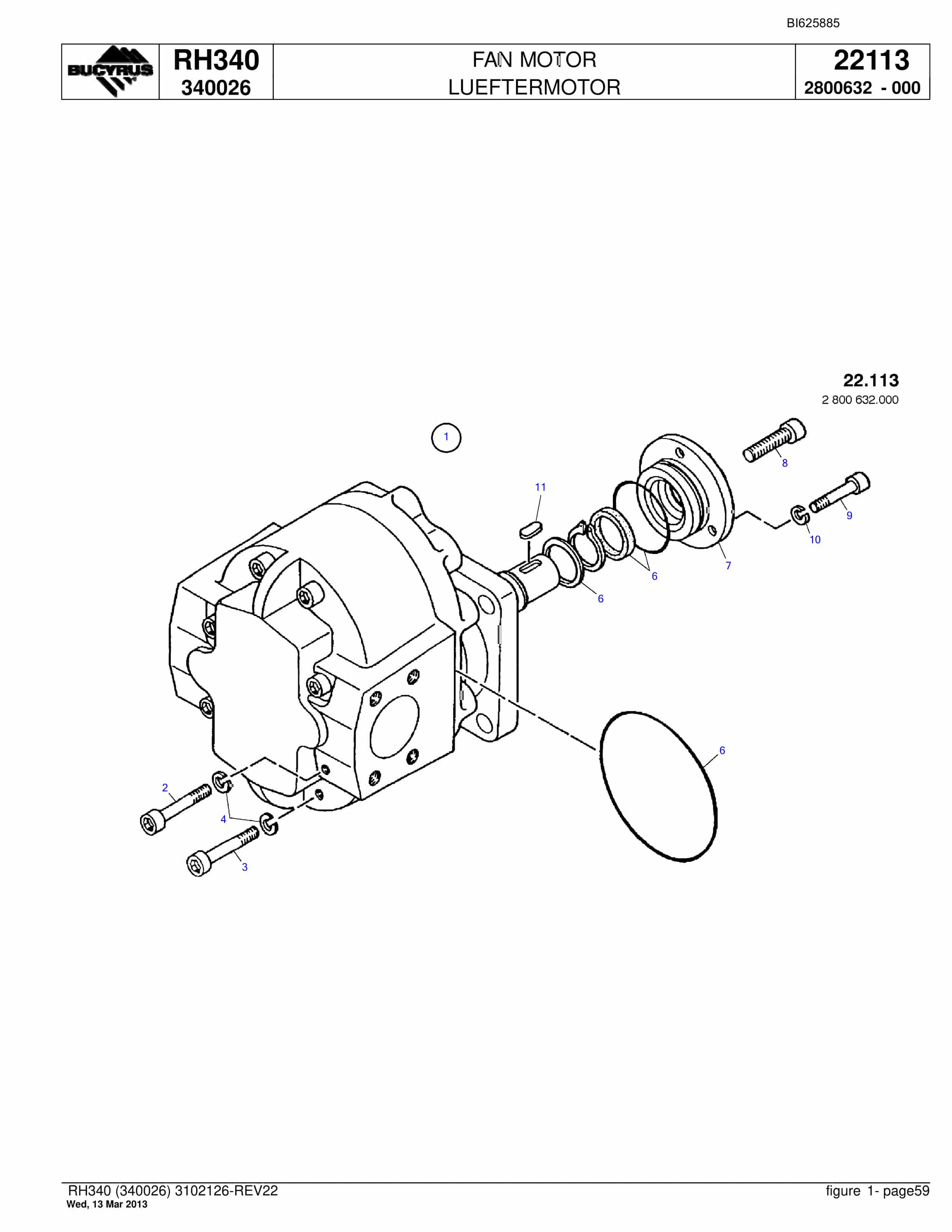 Bucyrus RH340 Hydraulic Excavator Parts Catalog BI625885-2