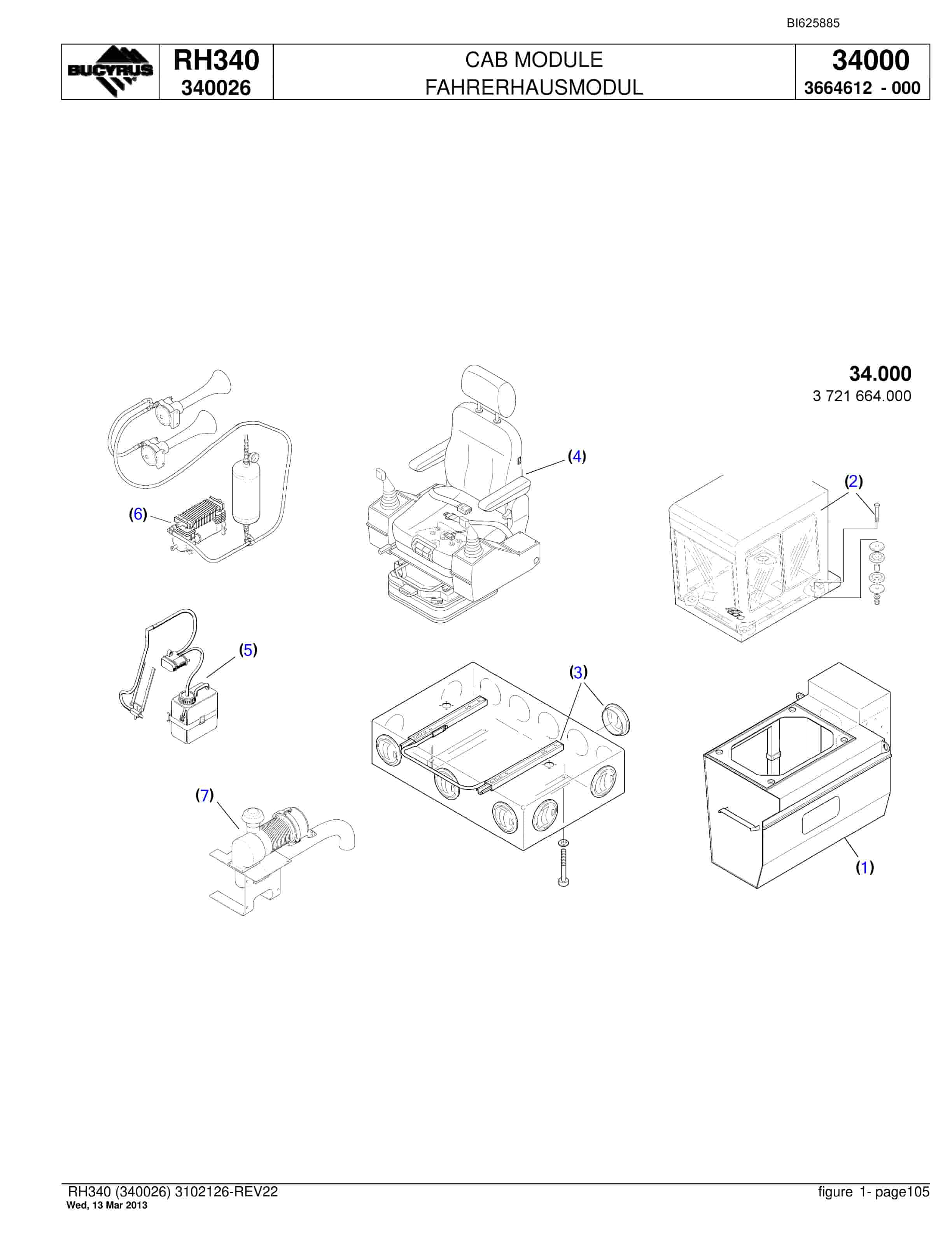 Bucyrus RH340 Hydraulic Excavator Parts Catalog BI625885-5