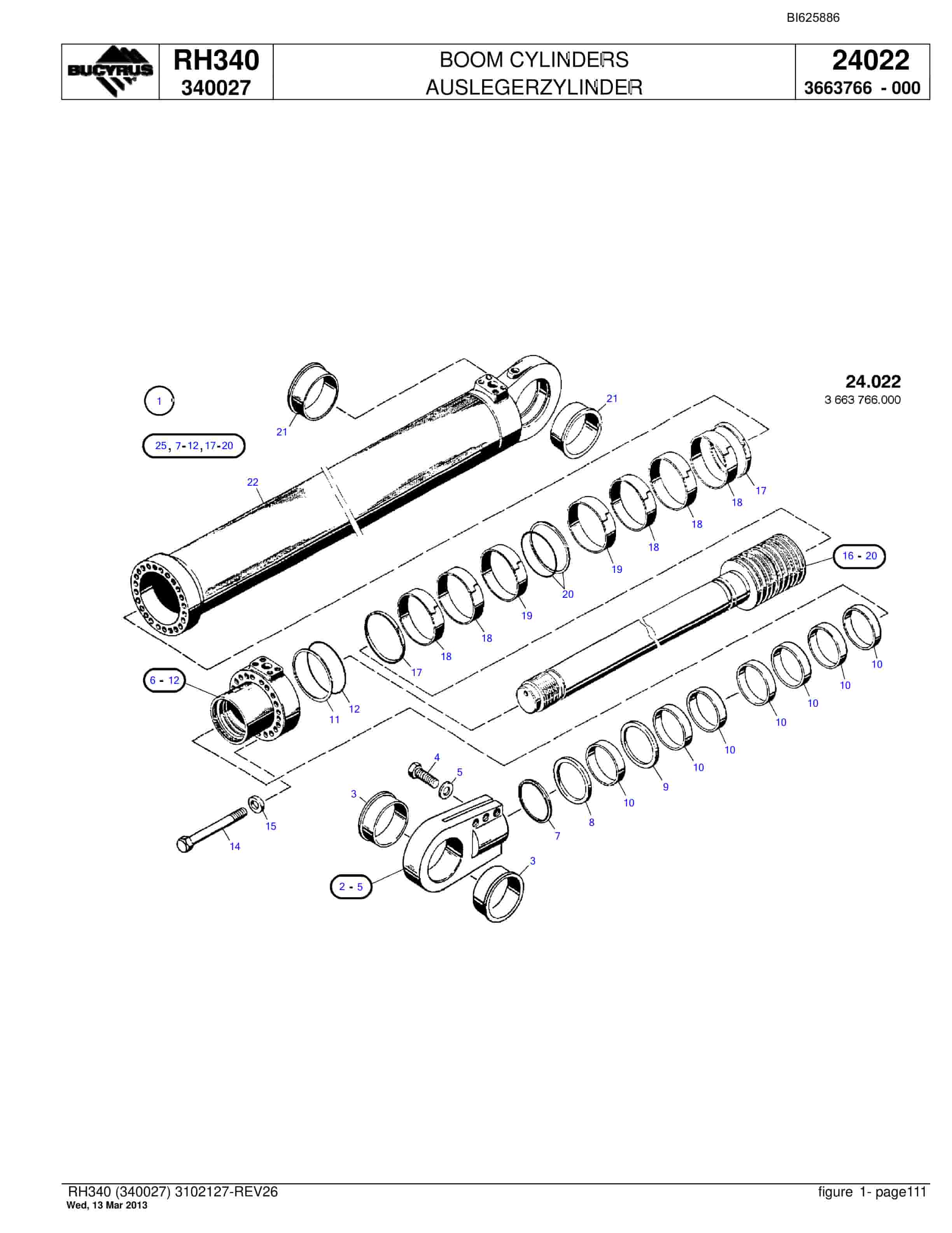 Bucyrus RH340 Hydraulic Excavator Parts Catalog BI625886-3