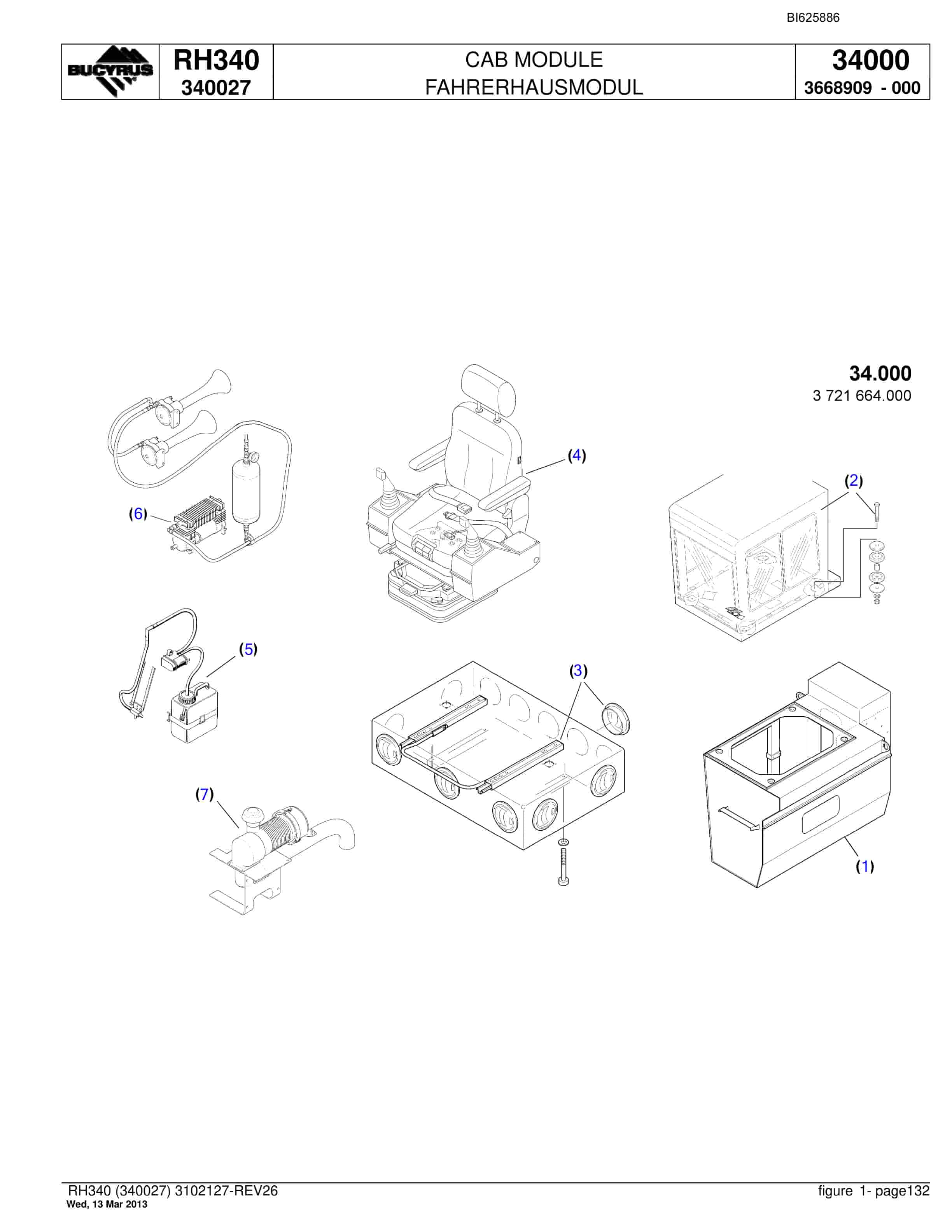 Bucyrus RH340 Hydraulic Excavator Parts Catalog BI625886-5