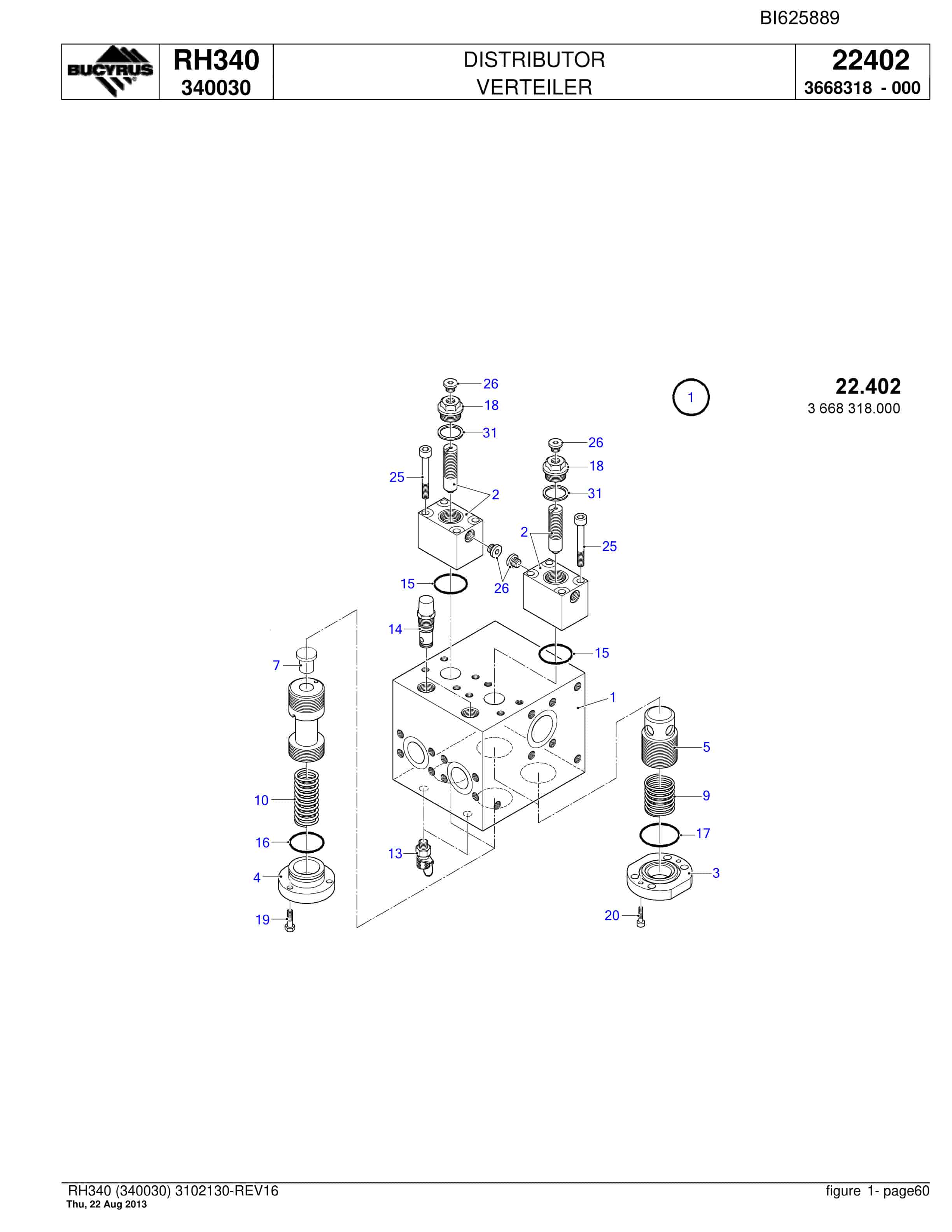Bucyrus RH340 Hydraulic Excavator Parts Catalog BI625889-2
