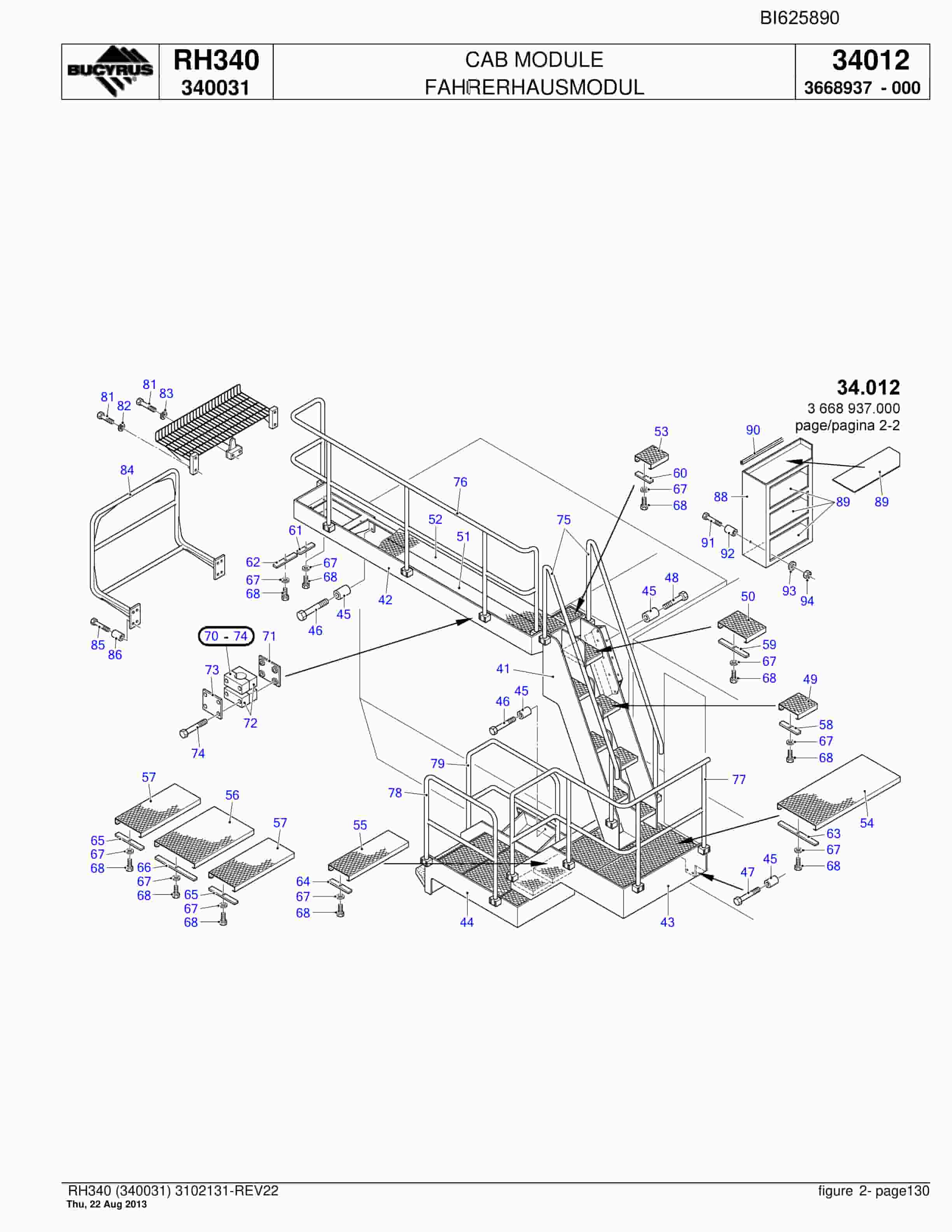 Bucyrus RH340 Hydraulic Excavator Parts Catalog BI625890-5
