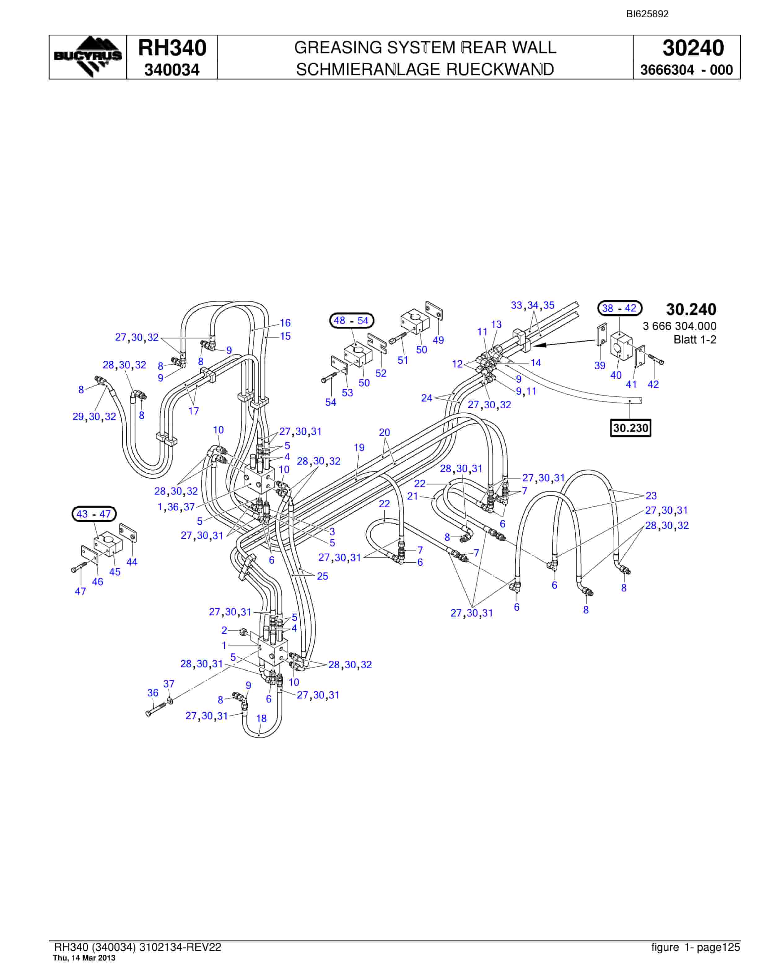 Bucyrus RH340 Hydraulic Excavator Parts Catalog BI625892-4