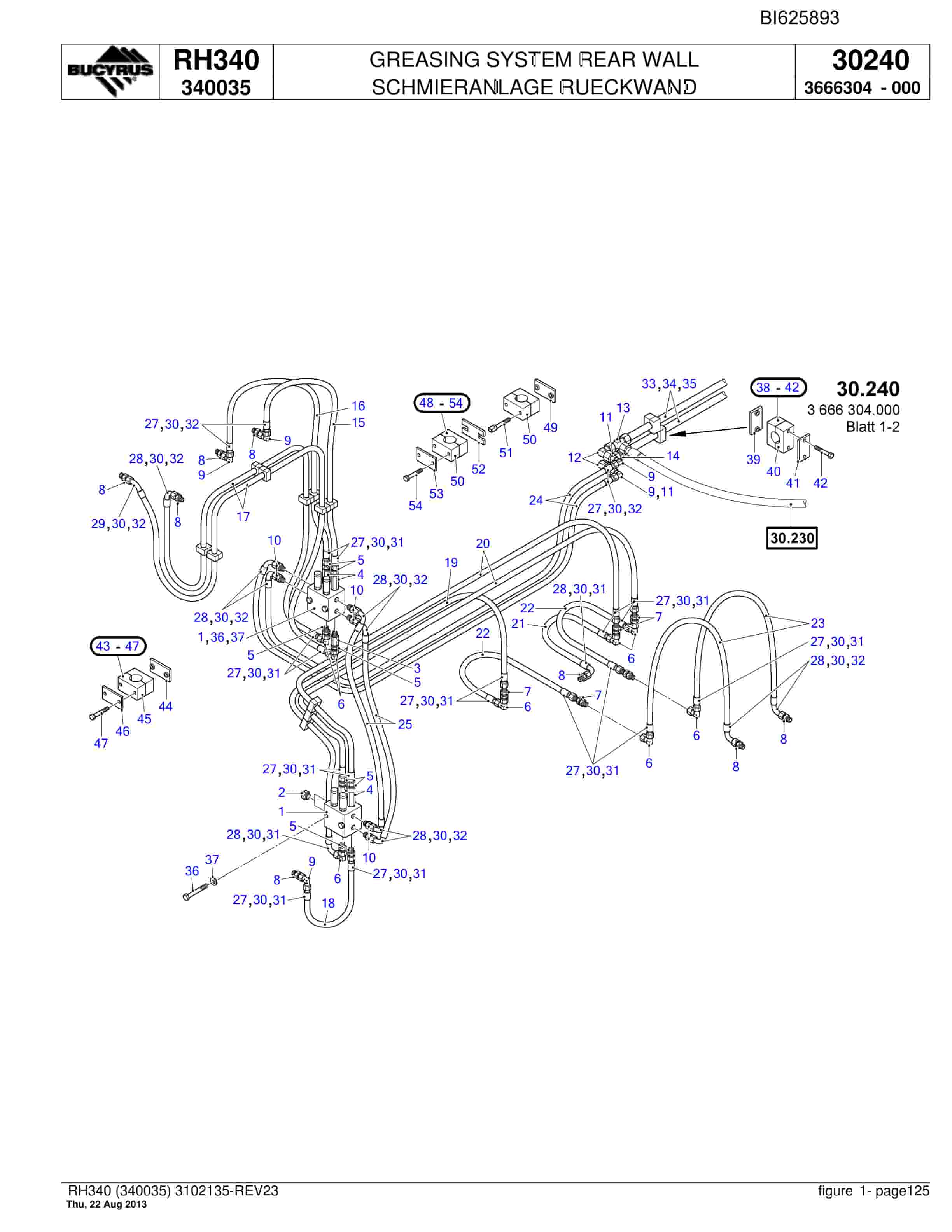 Bucyrus RH340 Hydraulic Excavator Parts Catalog BI625893-4