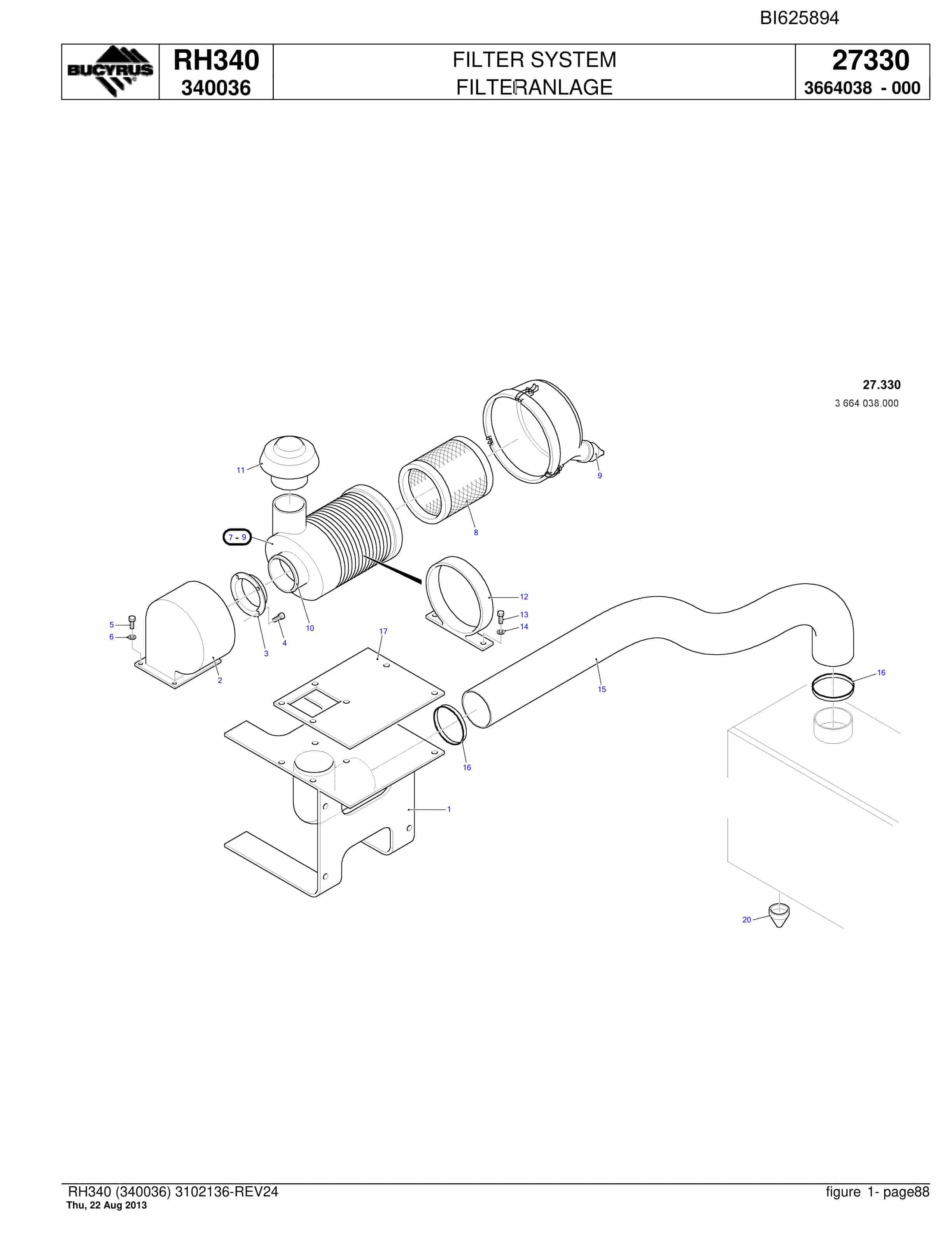 Bucyrus RH340 Hydraulic Excavator Parts Catalog BI625894-3