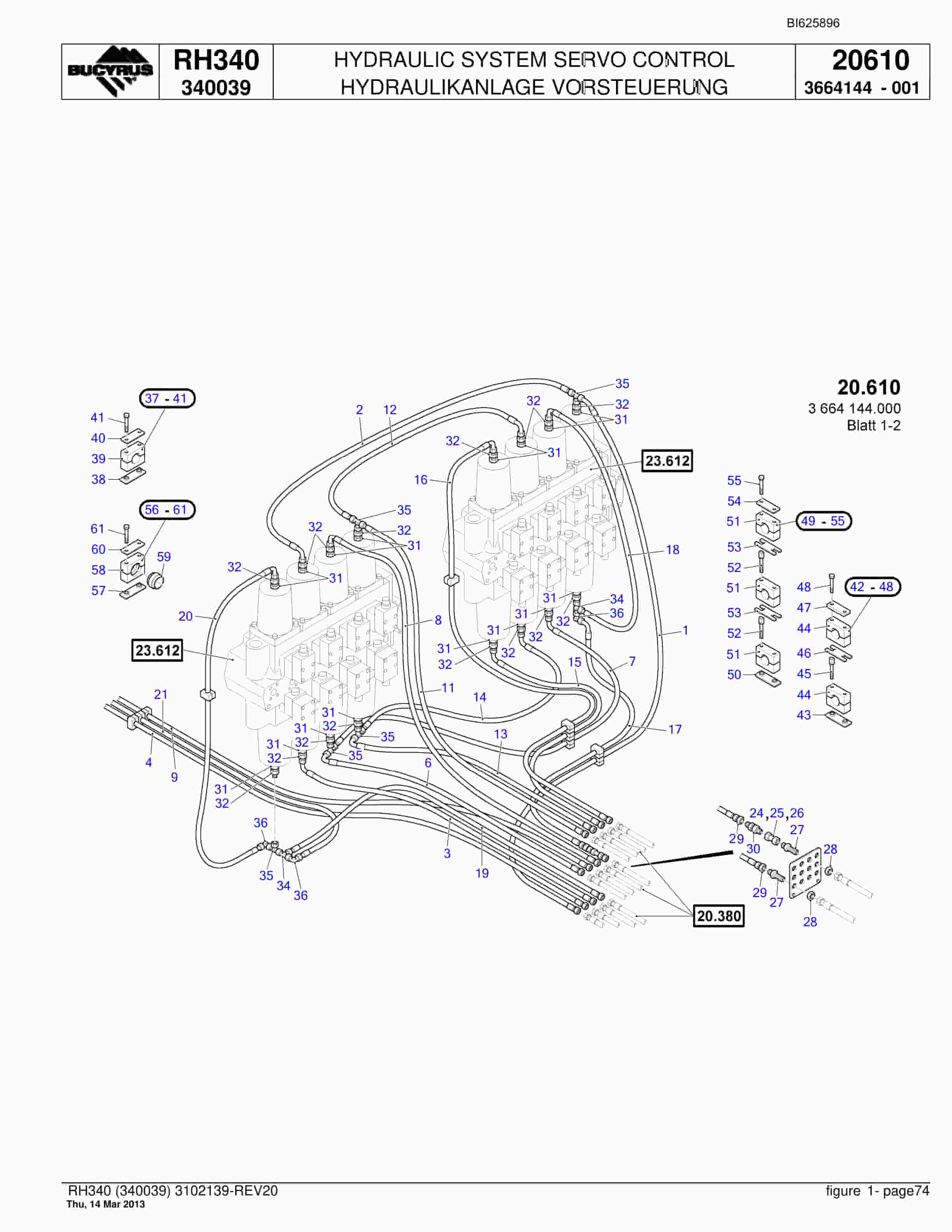 Bucyrus RH340 Hydraulic Excavator Parts Catalog BI625896-2
