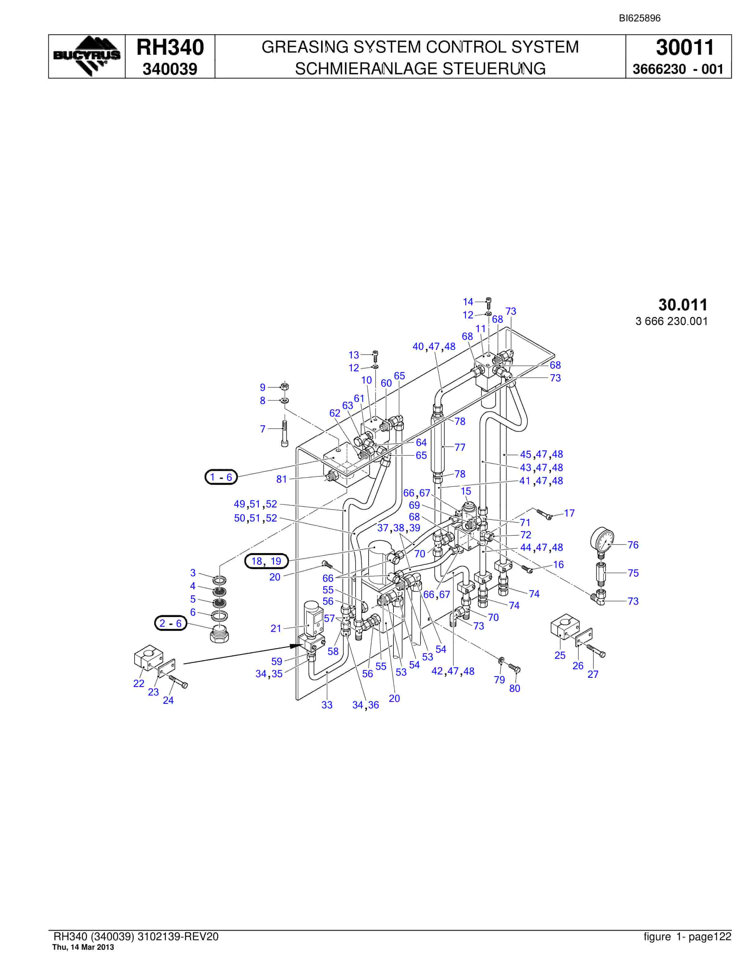 Bucyrus RH340 Hydraulic Excavator Parts Catalog BI625896-4