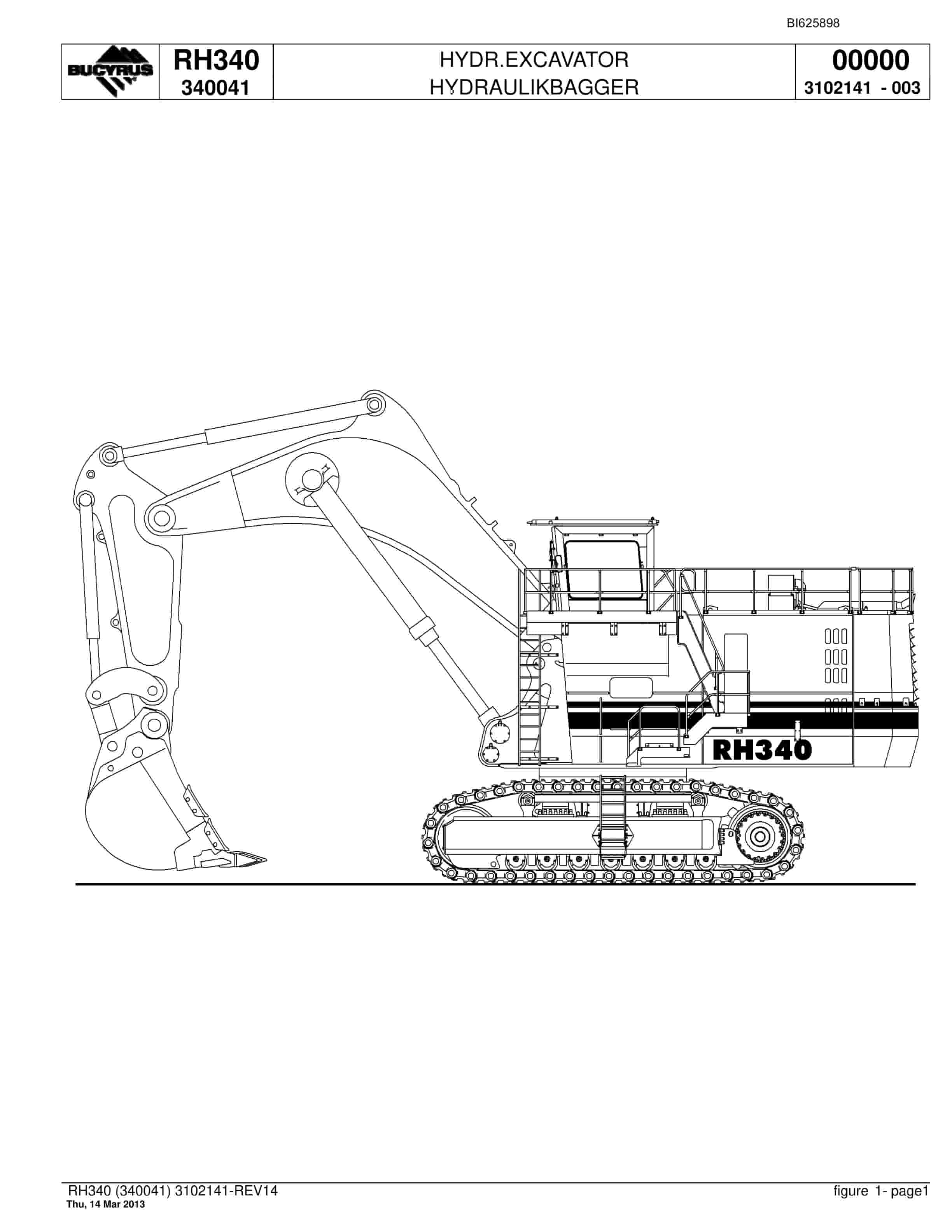 Bucyrus RH340 Hydraulic Excavator Parts Catalog BI625898