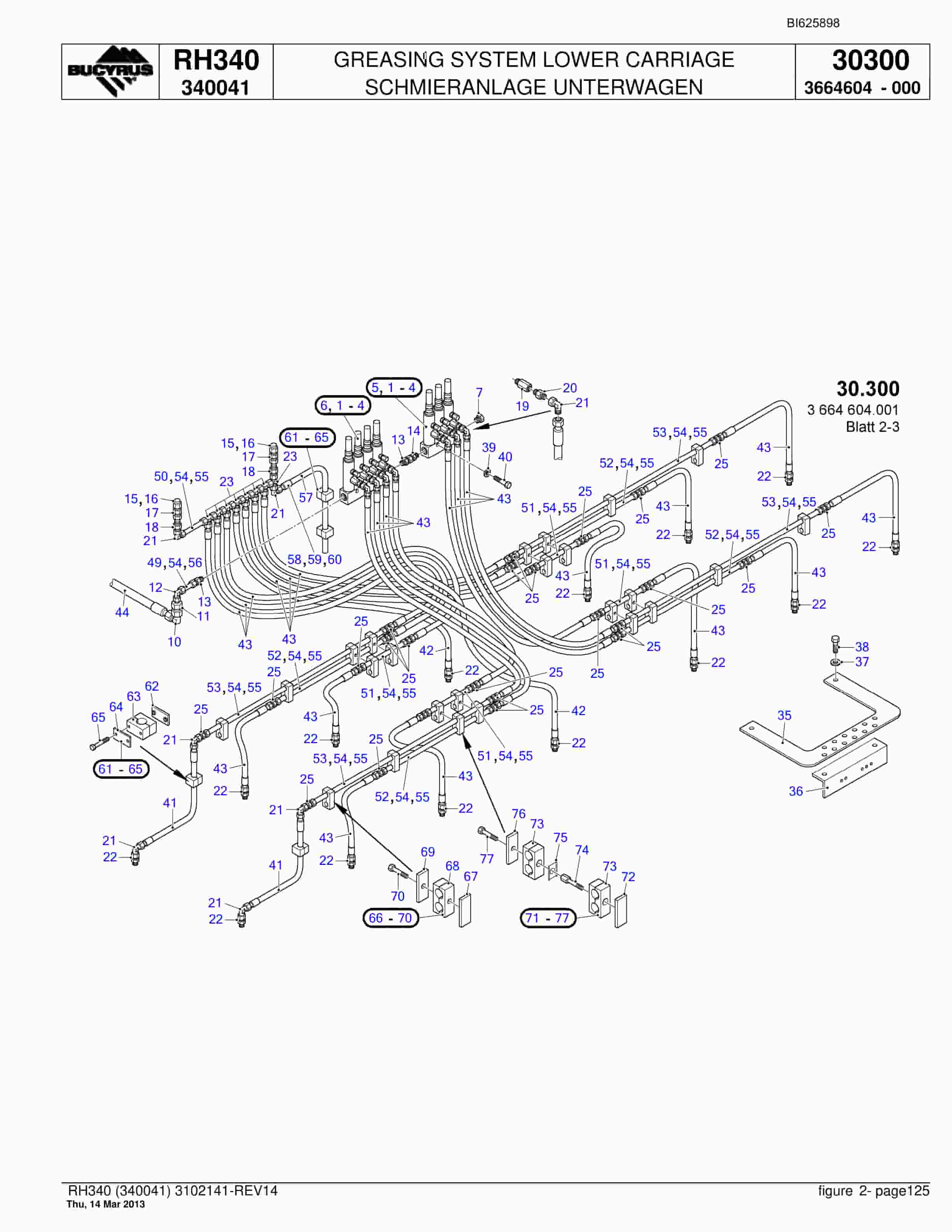 Bucyrus RH340 Hydraulic Excavator Parts Catalog BI625898-5