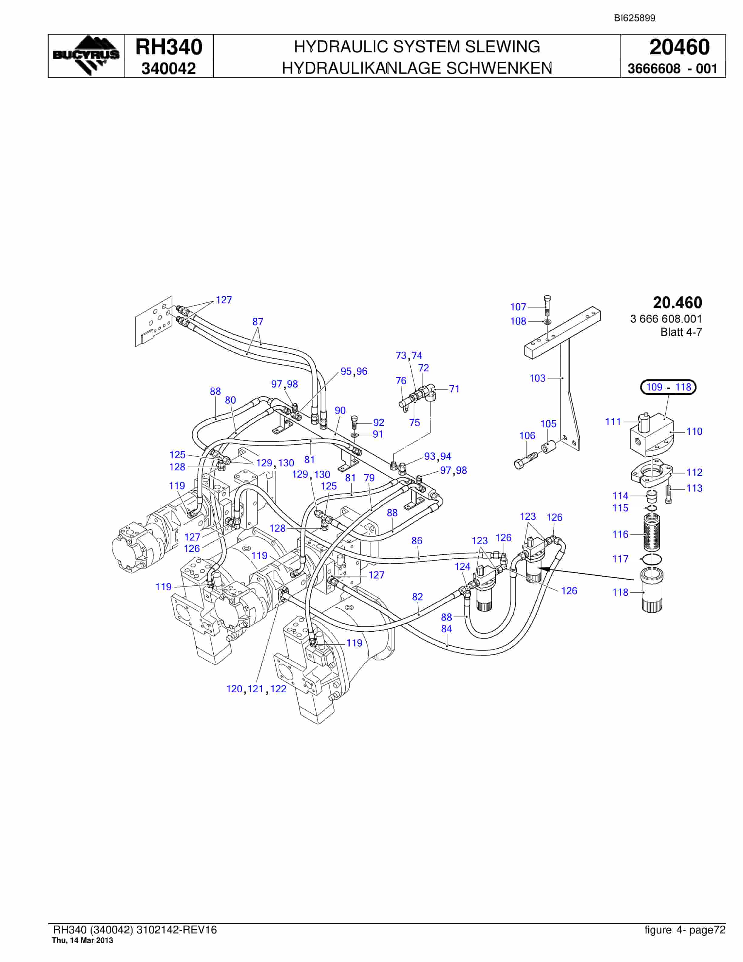 Bucyrus RH340 Hydraulic Excavator Parts Catalog BI625899-2